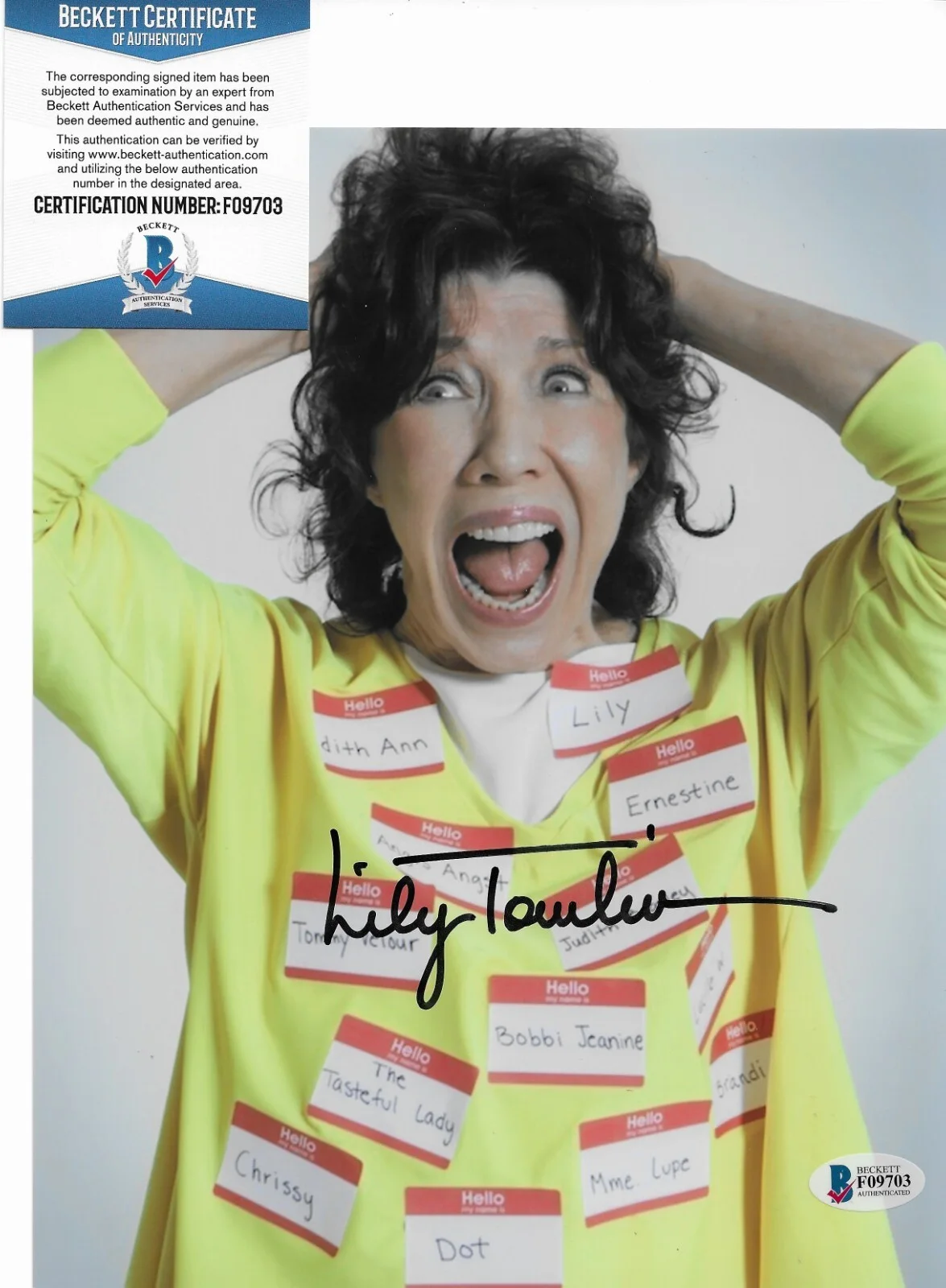 Lily Tomlin — Lily Tomlin BAS COA Signed 8x10 Photo Autographed 9 to 5 F09703, image 2