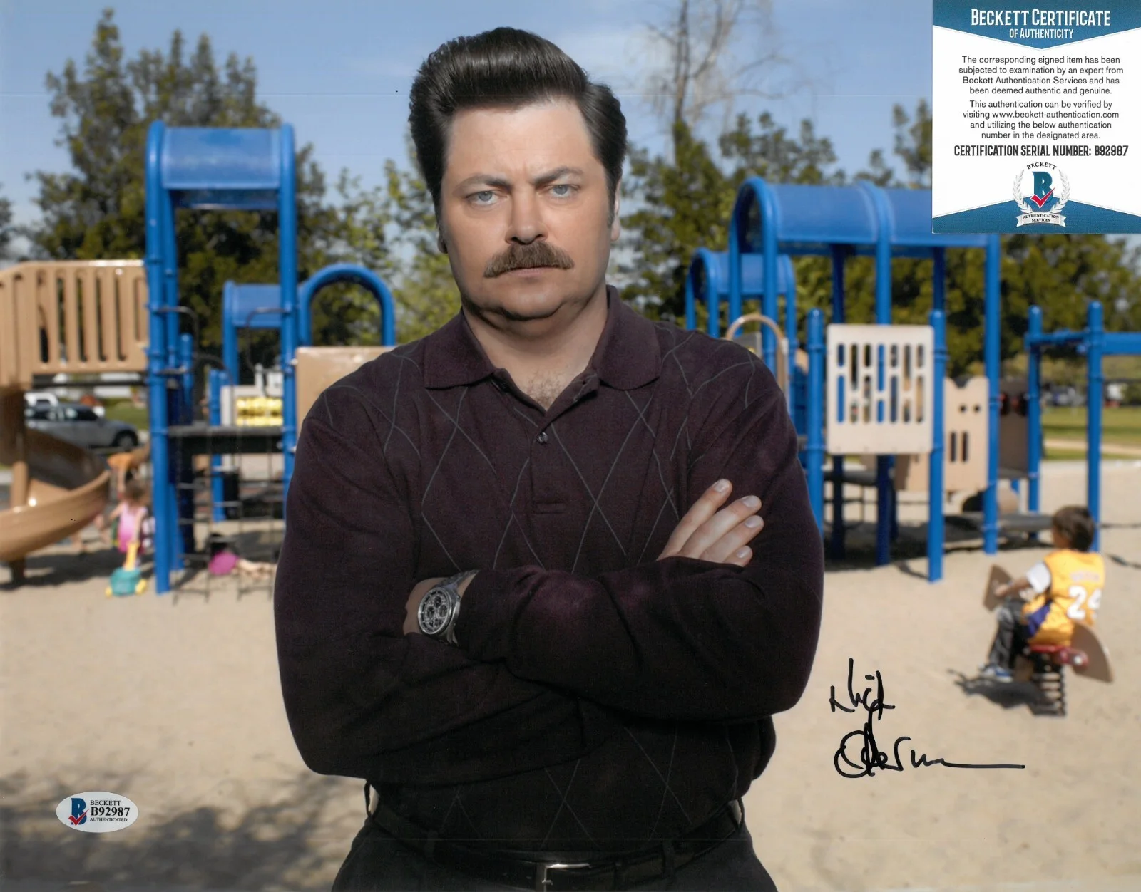 Nick Offerman — Nick Offerman BAS COA Signed 11x14 Photo Autographed Parks & Recreation Ron, изображение 2