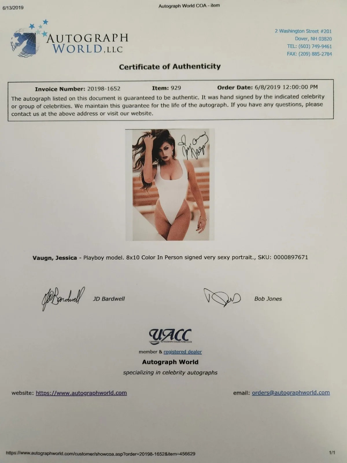Jessica Vaugn Signed Autographed 8x10" Photograph AW COA Playboy Model Sexy, изображение 4