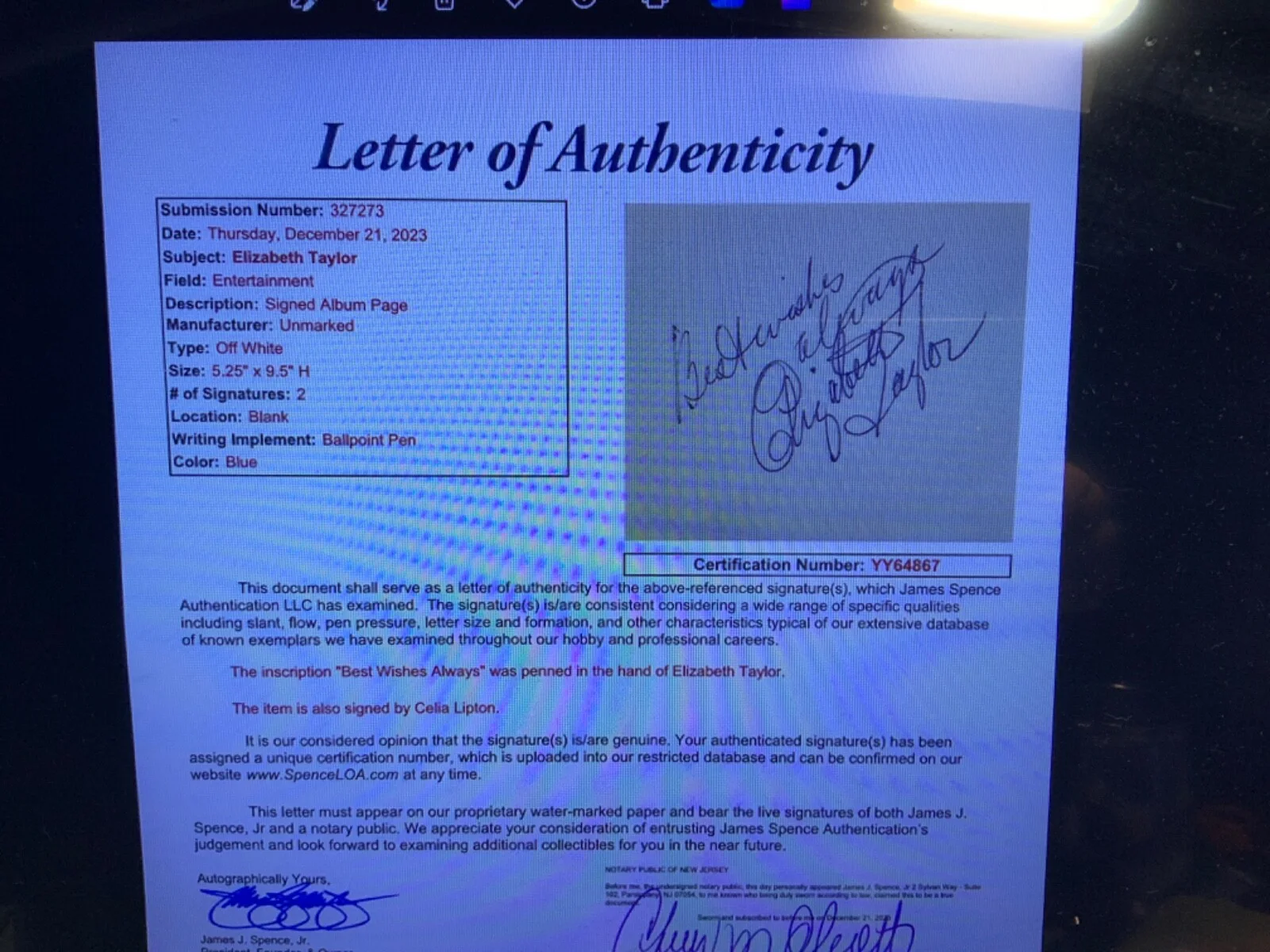 Elizabeth Taylor — Elizabeth Taylor JSA LOA Signed 1951 Album Page Finest Example Autograph, image 3