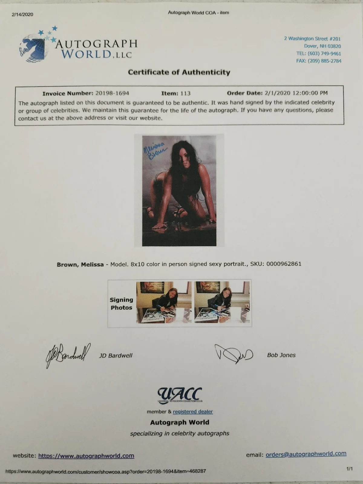 Melissa Brown Signed Autographed 8x10" Photograph AW COA Model Sexy Portrait, изображение 4