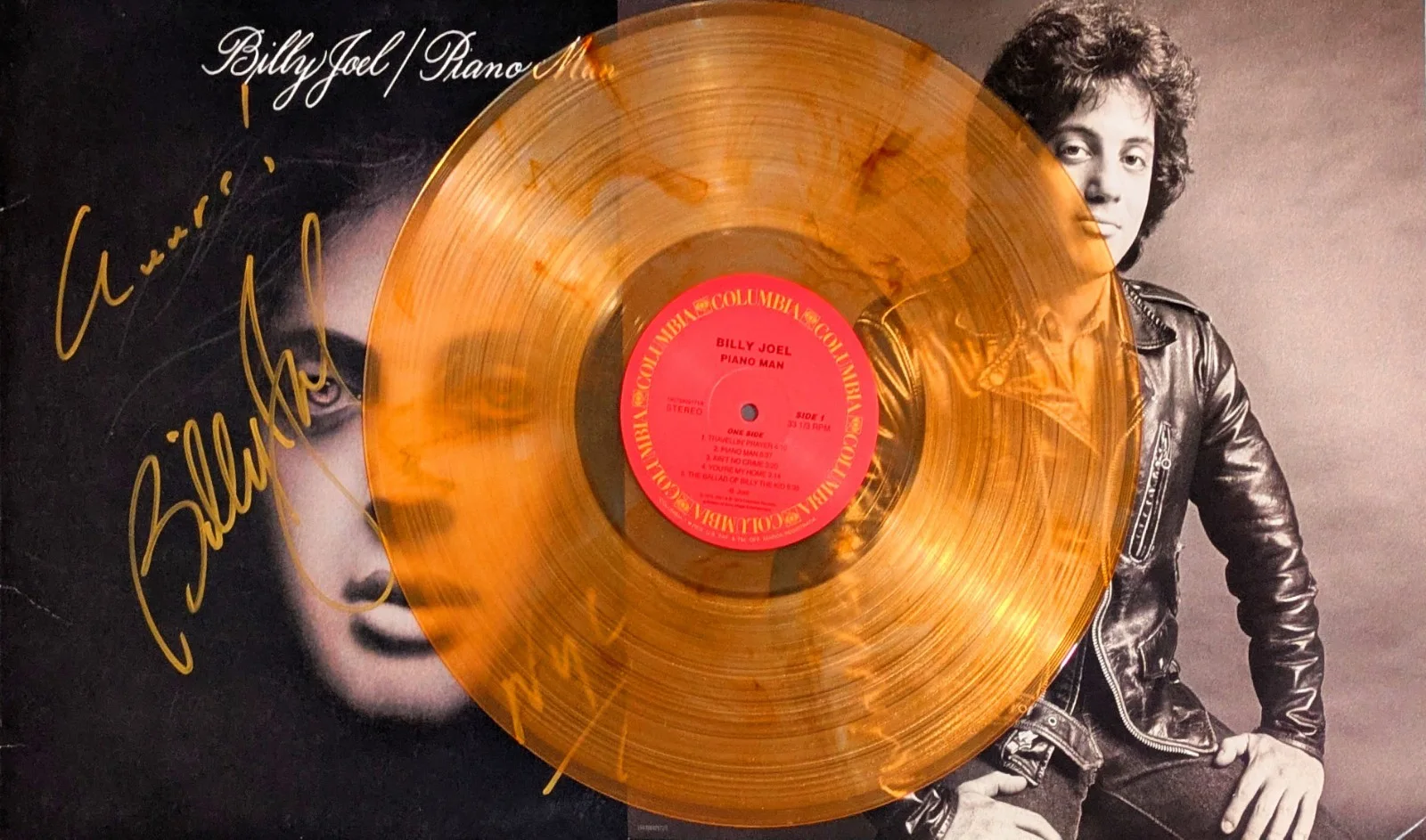 BILLY JOEL SIGNED AUTOGRAPH PIANO MAN Tan Swirl LP VINYL AUTO, image 2