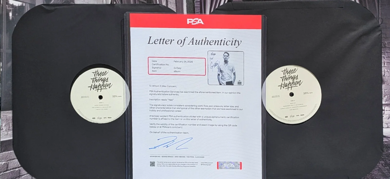 G-Eazy Autograph Signature Vinyl These Things Happen PSA COA LOA Auto Signed 💣, изображение 2