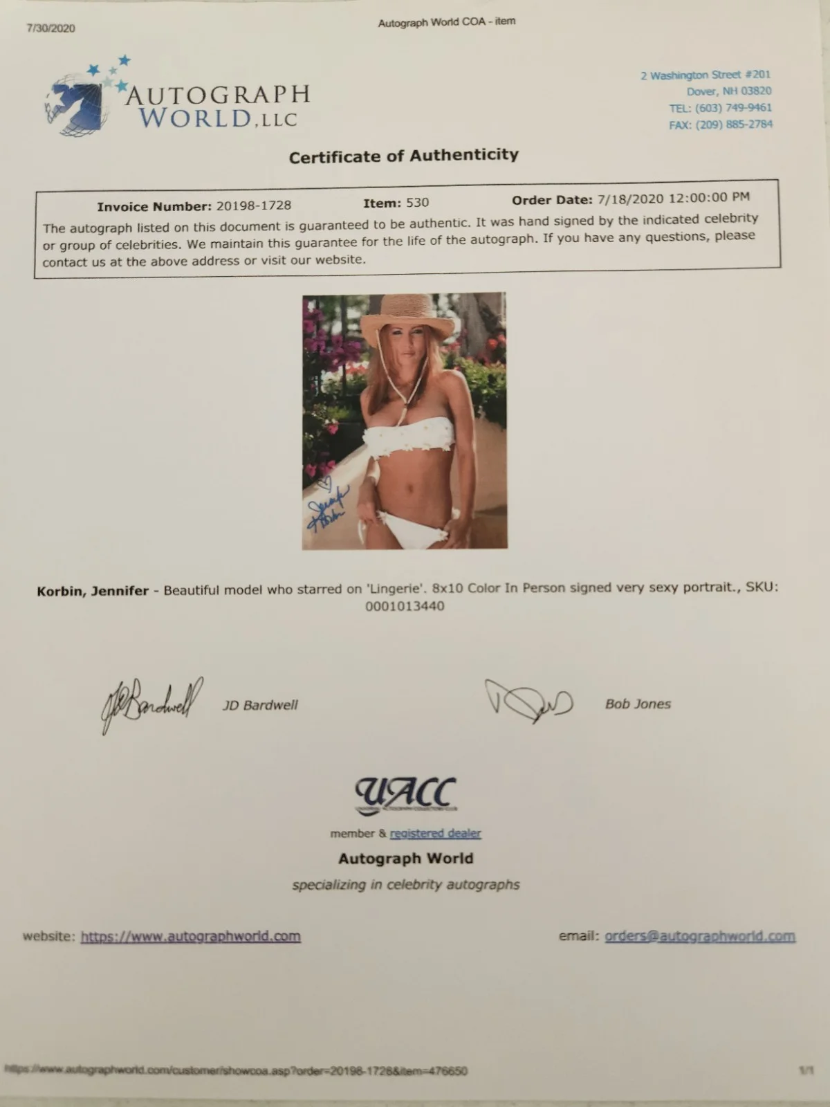 Jennifer Korbin Signed Autographed 8x10" Photograph AW COA Lingerie Sexy, изображение 4