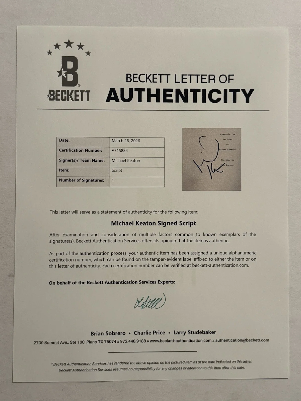 MICHAEL KEATON SIGNED SCRIPT COVER AUTOGRAPHED BATMAN MOVIE STAR BAS COA, image 2