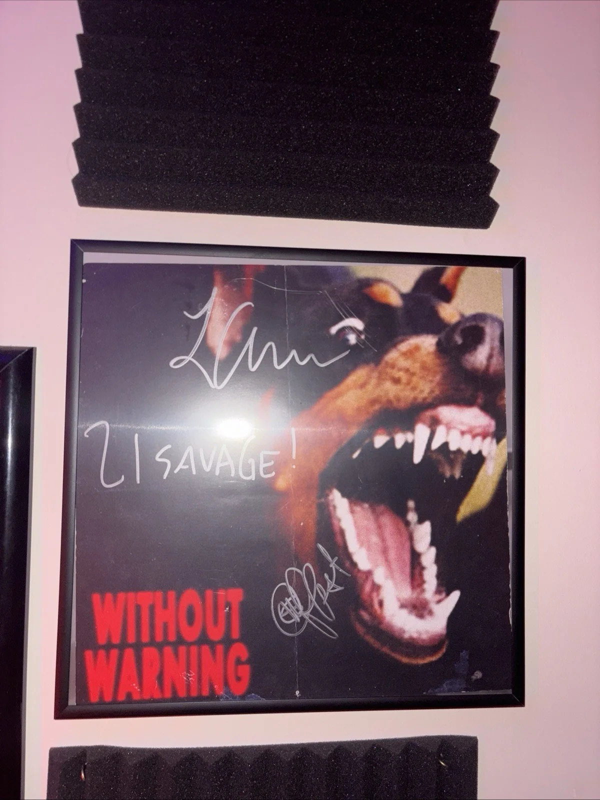 Framed 21 Savage, Metro Boomin & Offset Without Warning Autographed Poster, image 2