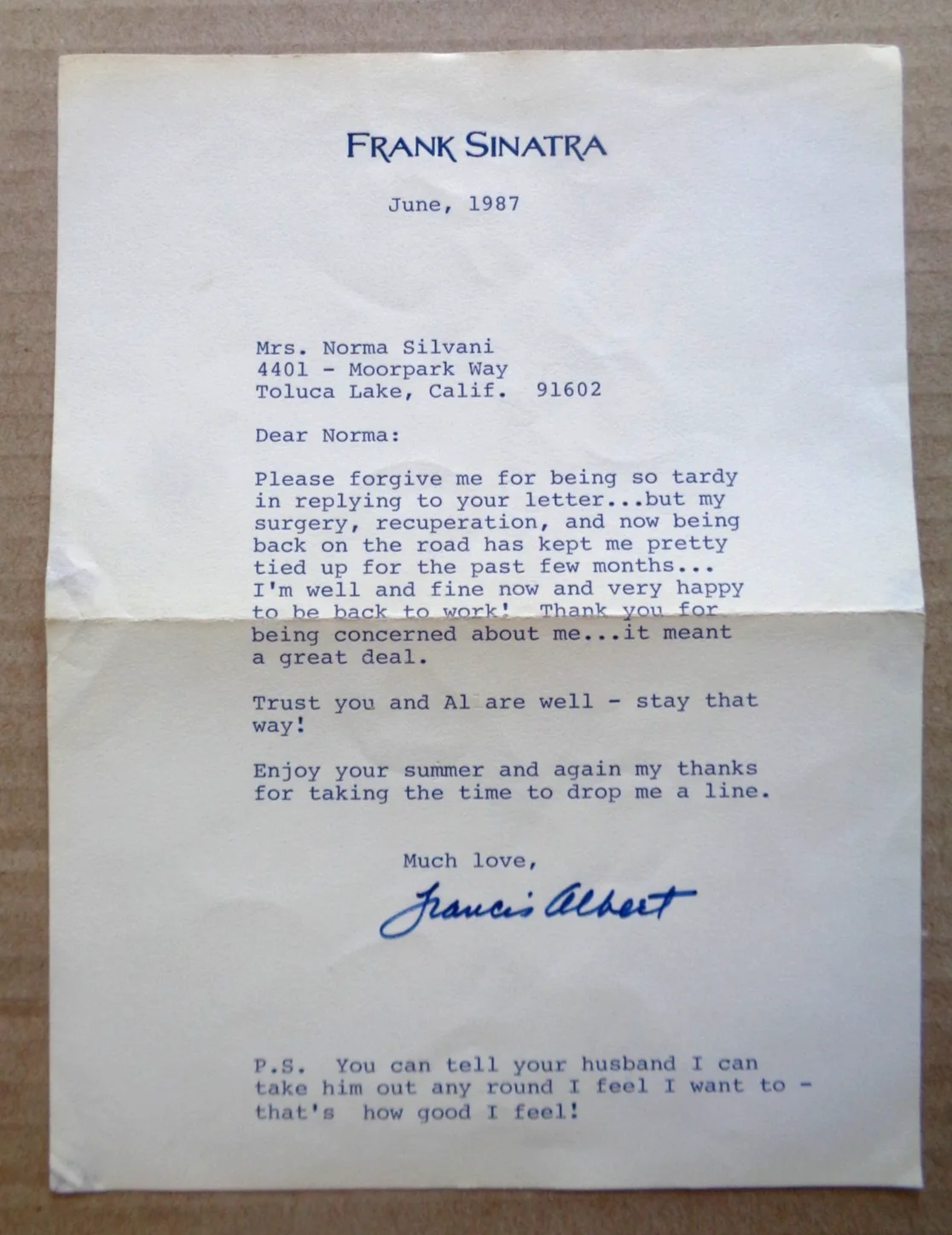 Frank Sinatra / Francis Albert — Two personal letters from Frank Sinatra signed with their original envelopes, image 2