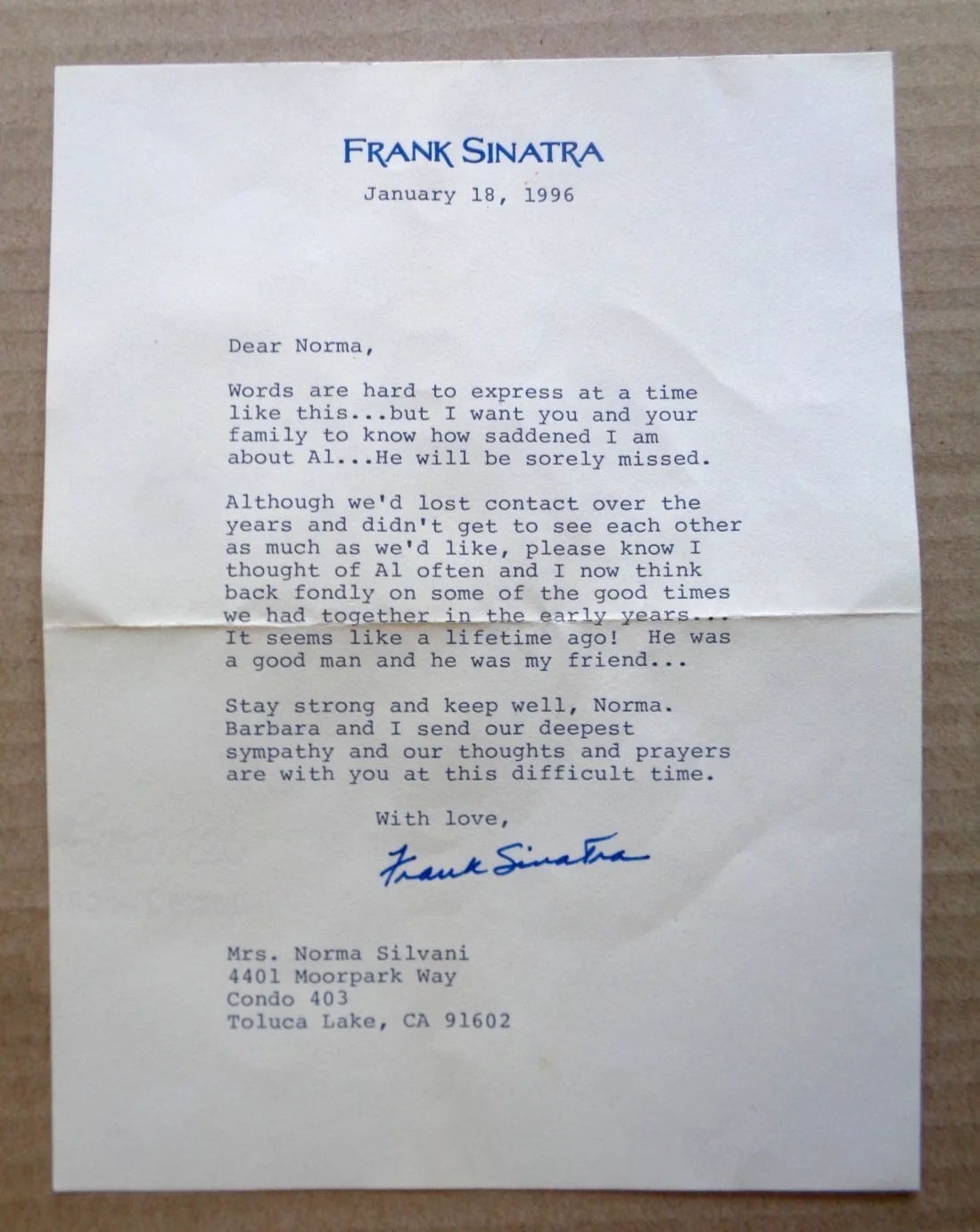 Frank Sinatra / Francis Albert — Two personal letters from Frank Sinatra signed with their original envelopes, image 5