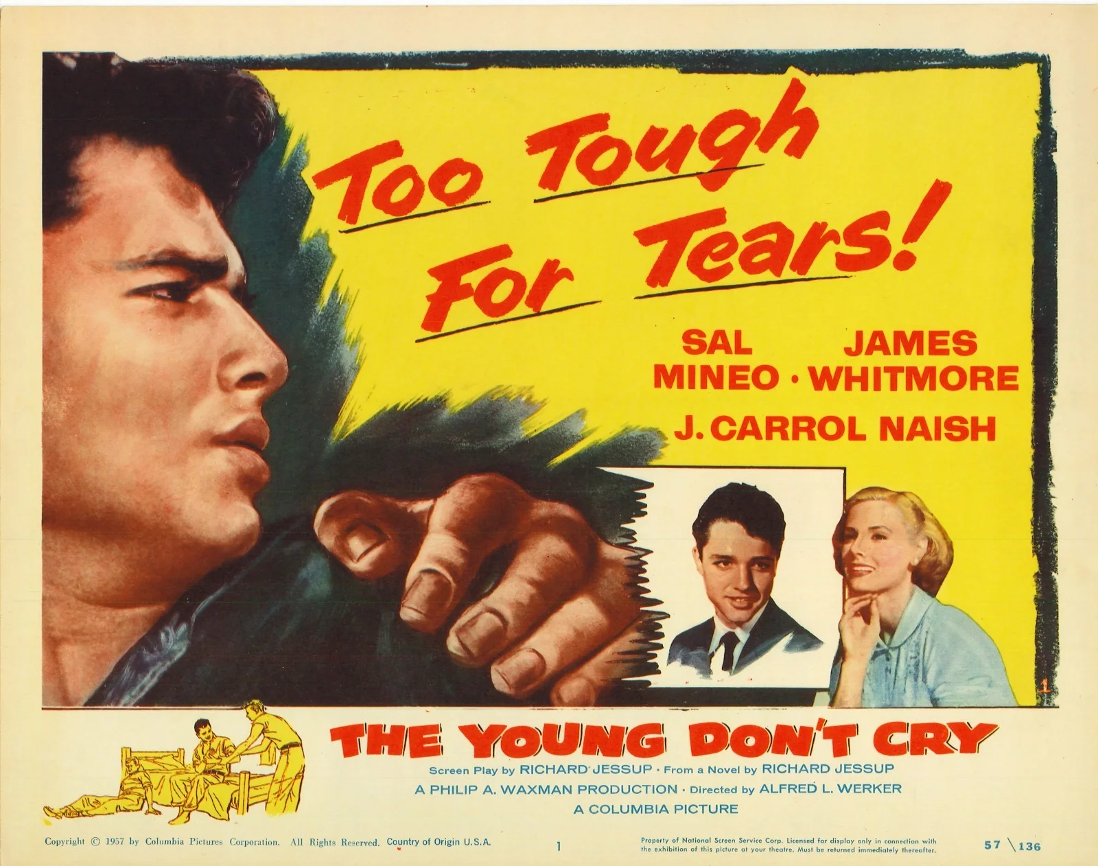 Young Don't Cry 2x ORIGINAL US Lobby Cards Sal Mineo James Whitmore 1957, image 2