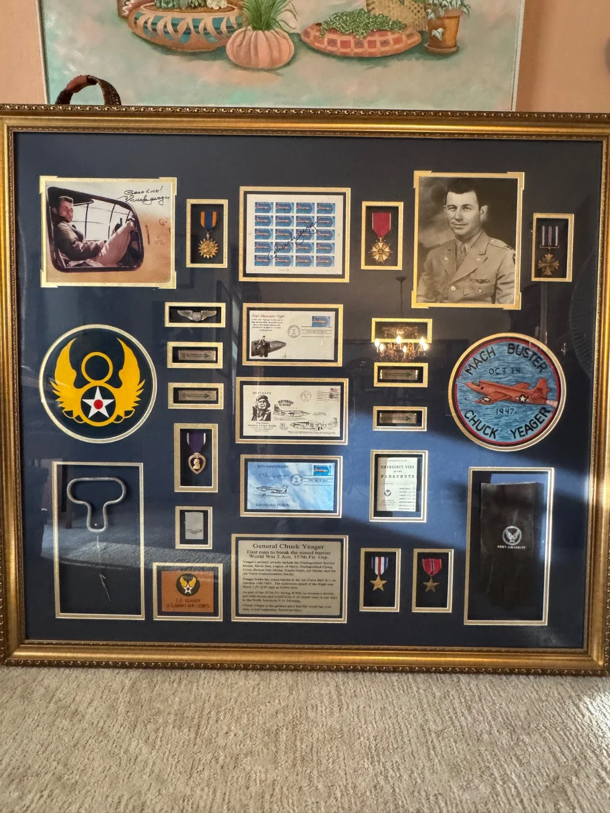 Chuck Yeager — Chuck Yaeger Framed Wall Collage Multiple Autographed Items 48"x44", image 2