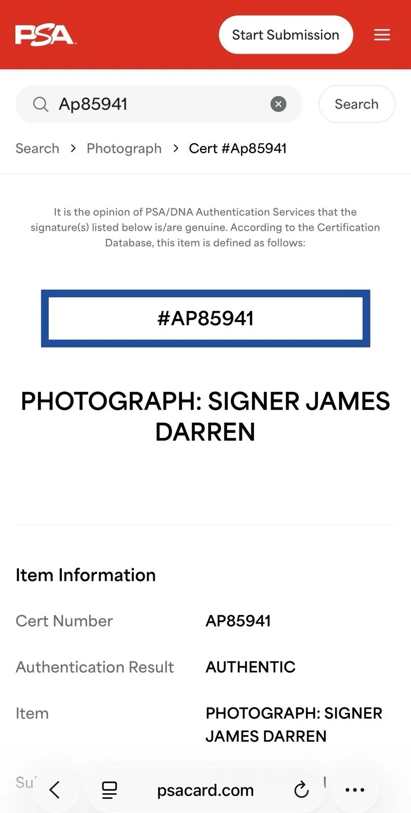 BAS COA JAMES DARREN SIGNED 8x10 PHOTO BECKETT, image 3