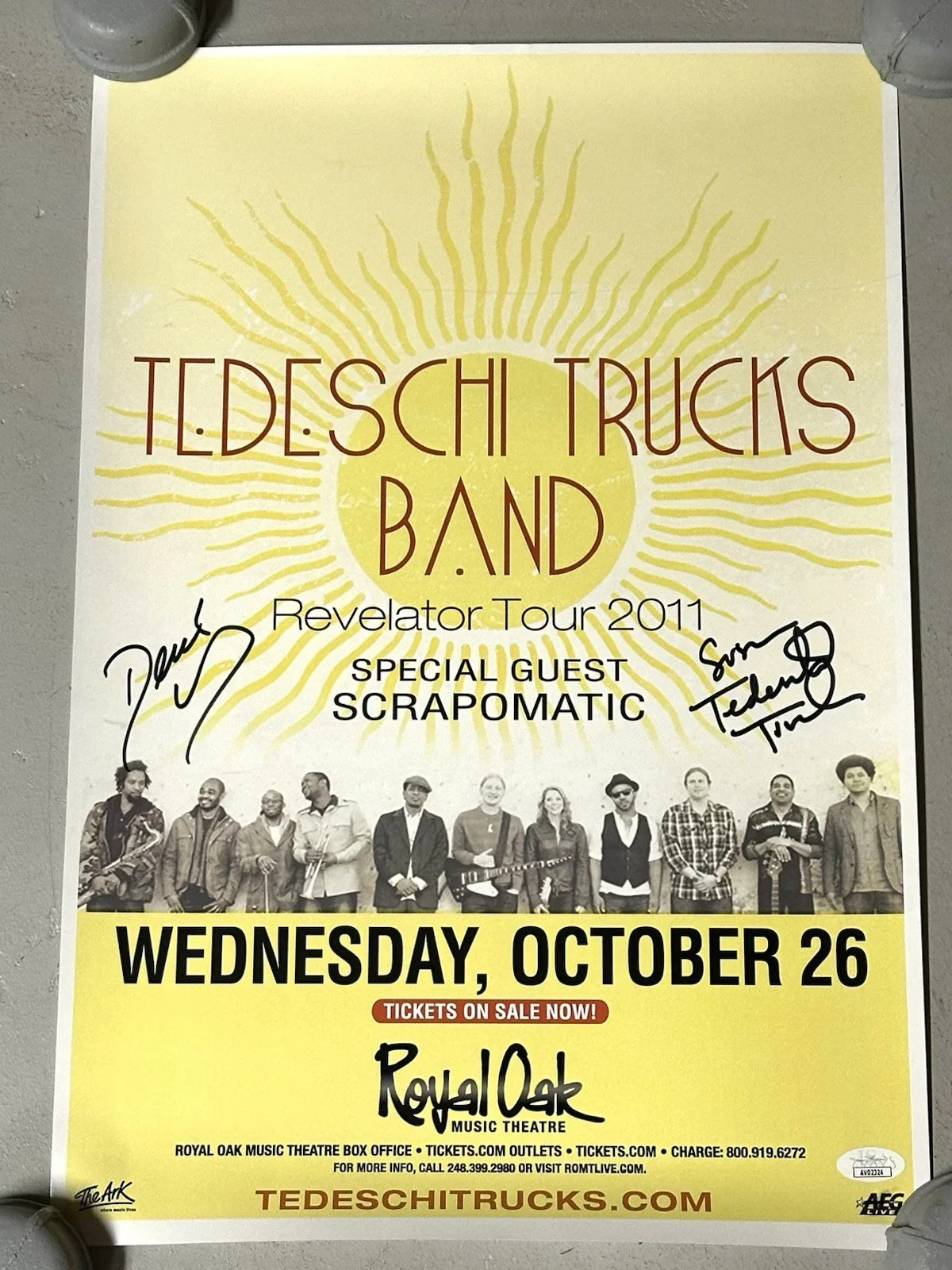 Tedeschi Trucks Band Signed Original Gig Poster Derek Susan Royal Oak MI JSA COA, изображение 2