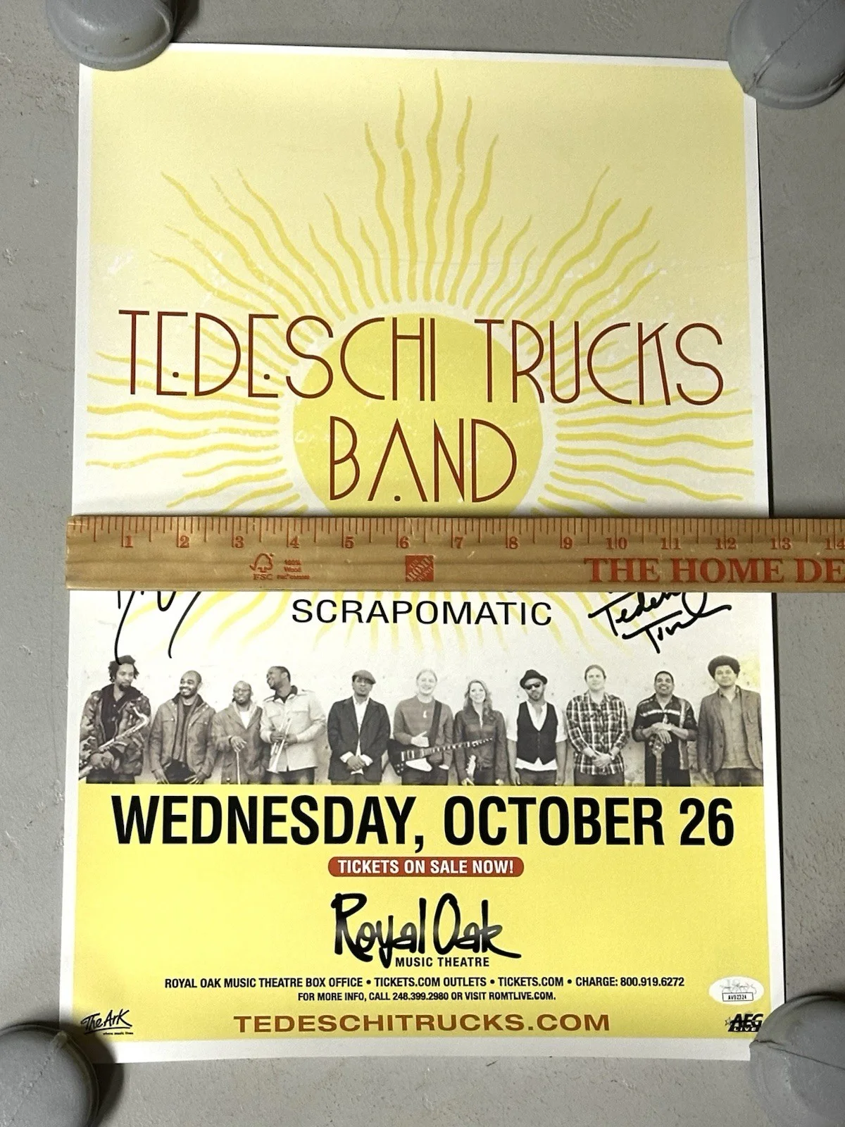 Tedeschi Trucks Band Signed Original Gig Poster Derek Susan Royal Oak MI JSA COA, изображение 5