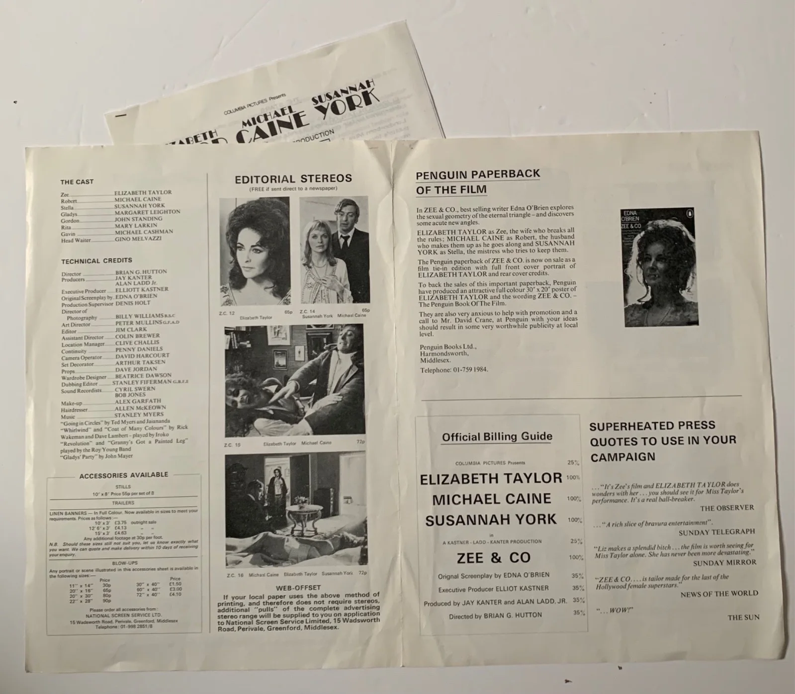 VINTAGE ZEE & CO / X Y & ZEE 1971 ADVERTISING FILM PRESS KIT ELIZABETH TAYLOR, изображение 3