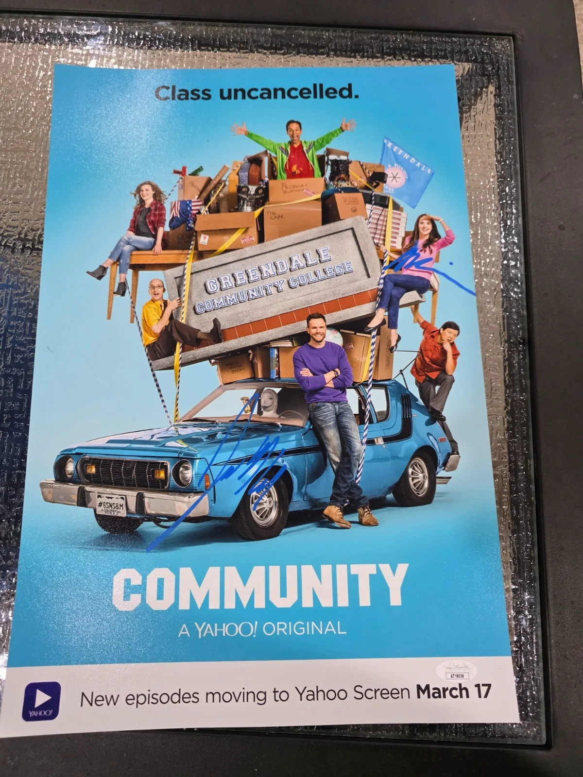 Joel McHale, Alison Brie — Community Cast Signed Autographed 12X18 Poster joel mchale allison brie coa jsa