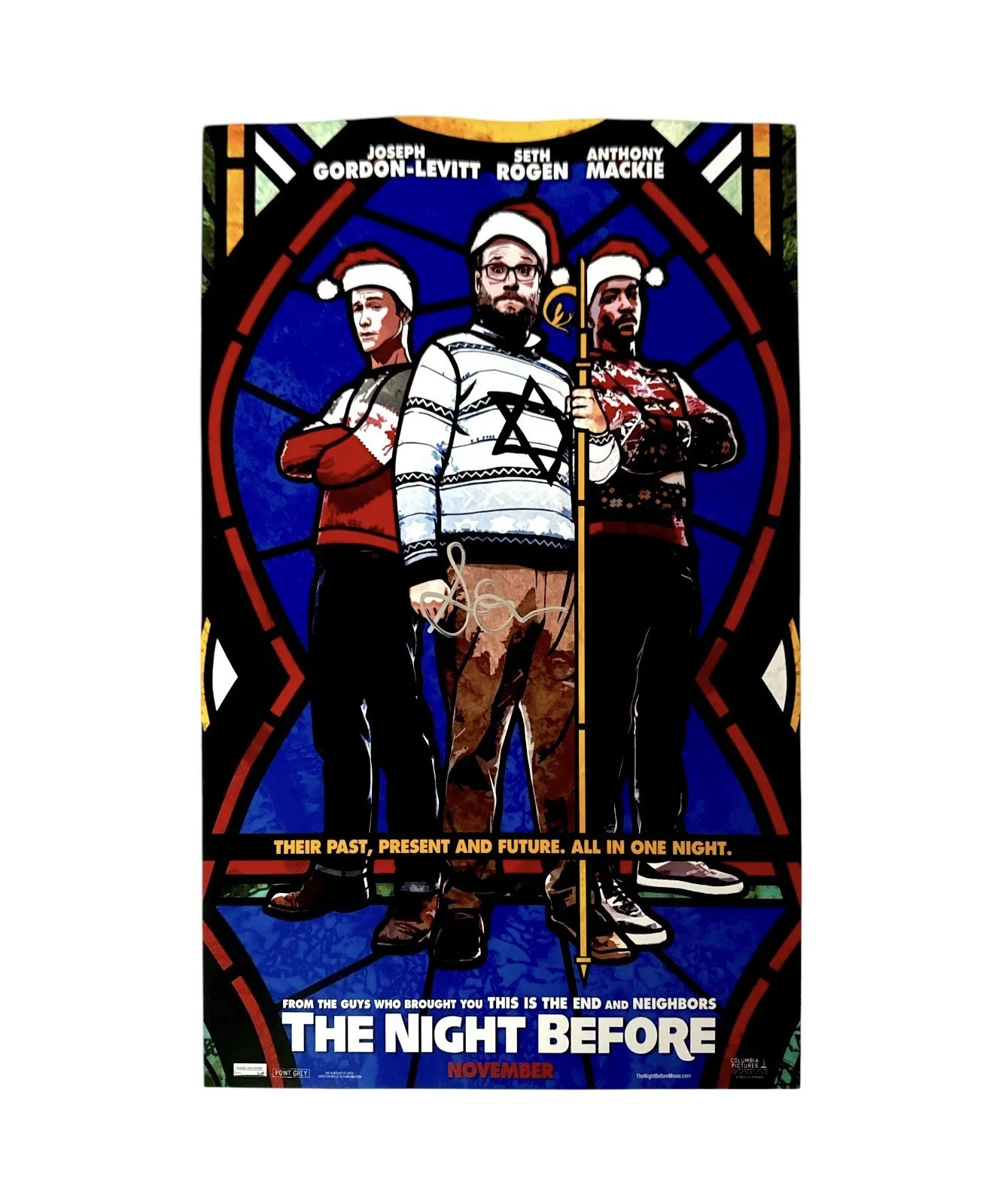 Seth Rogan — SETH ROGAN 12X18 SIGNED PHOTO FROM THE MOVIE THE NIGHT BEFORE WITH TOP LOADER