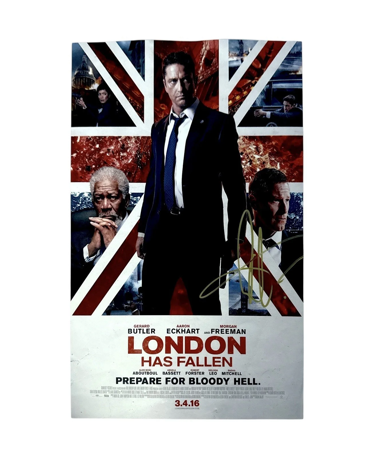 Aaron Eckhart — AARON ECKHART 12X18 SIGNED PHOTO FROM MOVIE LONDON HAS FALLEN WITH TOP LOADER