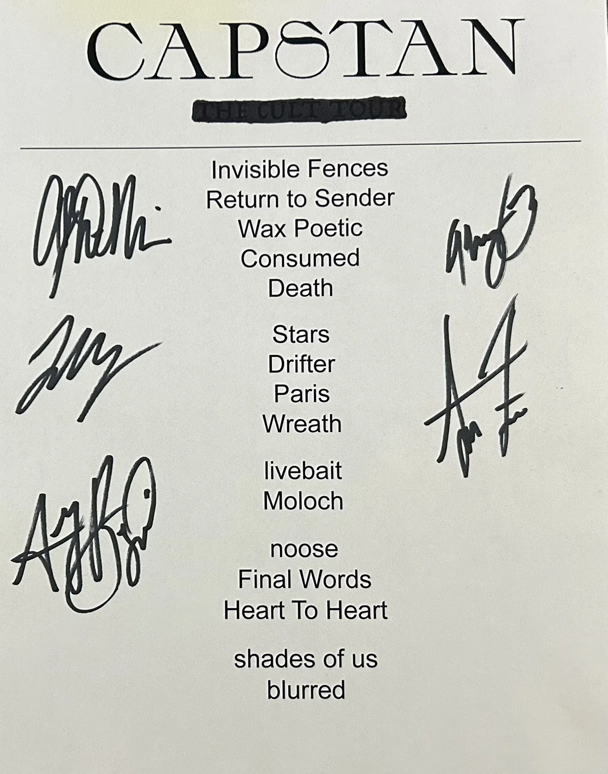 CAPSTAN SIGNED AUTOGRAPH TOUR VIP PACKAGE TOTE BAG POSTER LAMINATE SET LIST, image 3