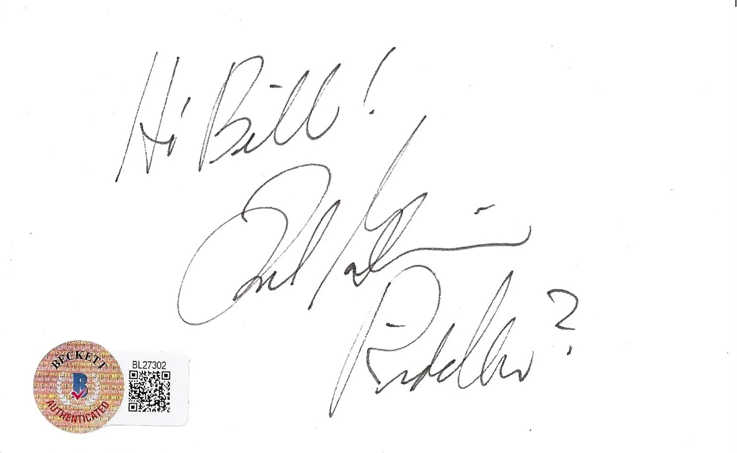 Frank Gorshin — Frank Gorshin "The Riddler" Beckett Certified Inscribed 3x5 Inch Index Card