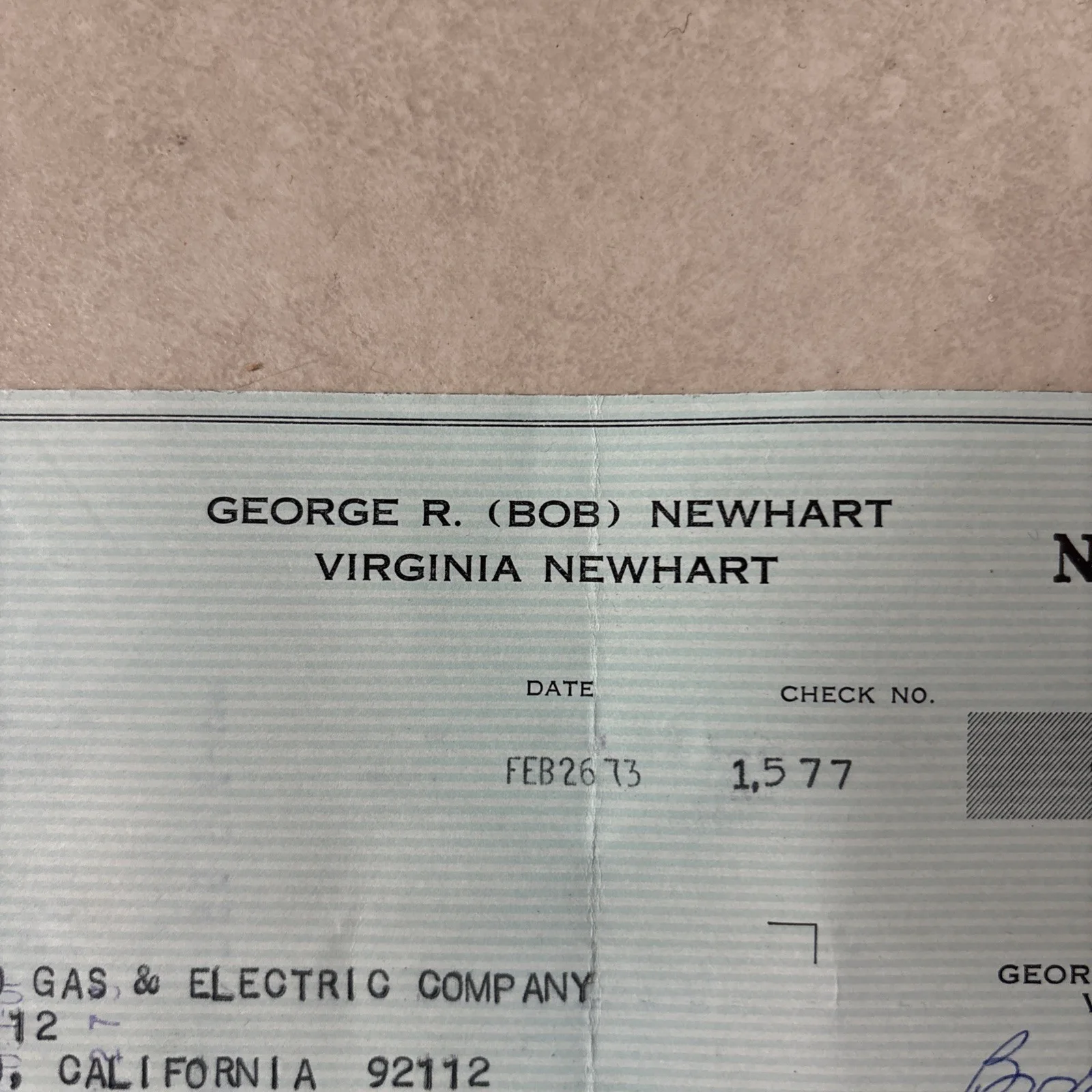 Bob Newhart — BOB NEWHART SIGNED PERSONAL CHECK, image 3