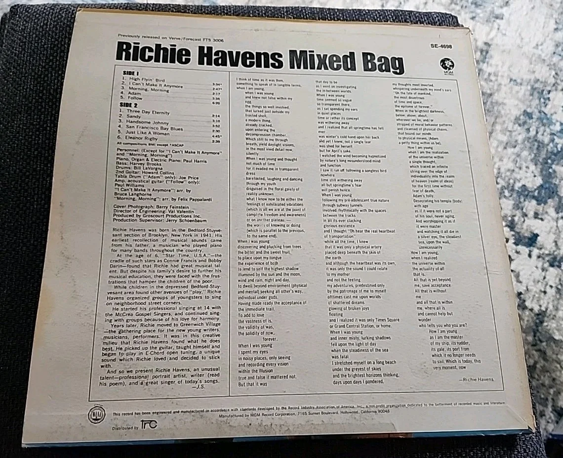 Richie Havens Mixed Bag LP Signed by Havens, Oscar Brand, & Harry Chapin Rare, image 5