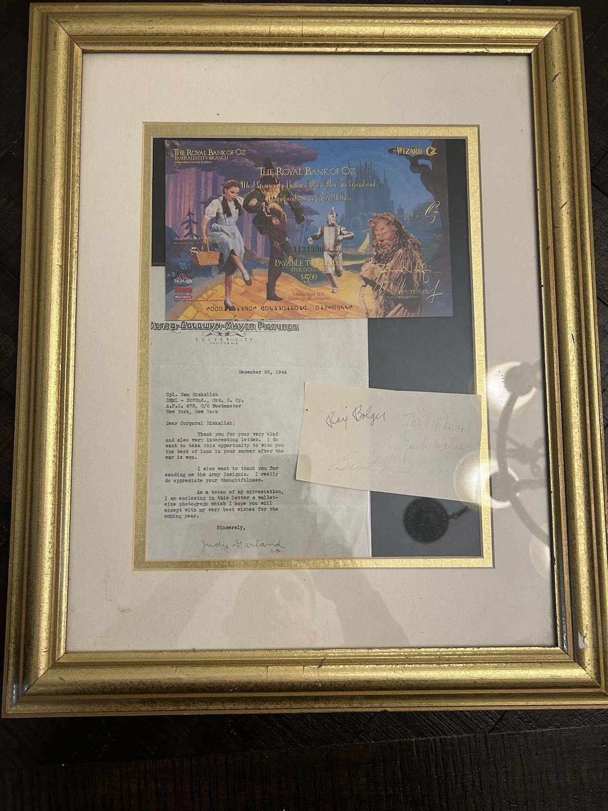 Judy Garland, Ray Bolger, Bert Lahr, Jack Haley — The Wizard of Oz Original Autographed Cards Signed by Garland, Bolger, Lahr, Ha…