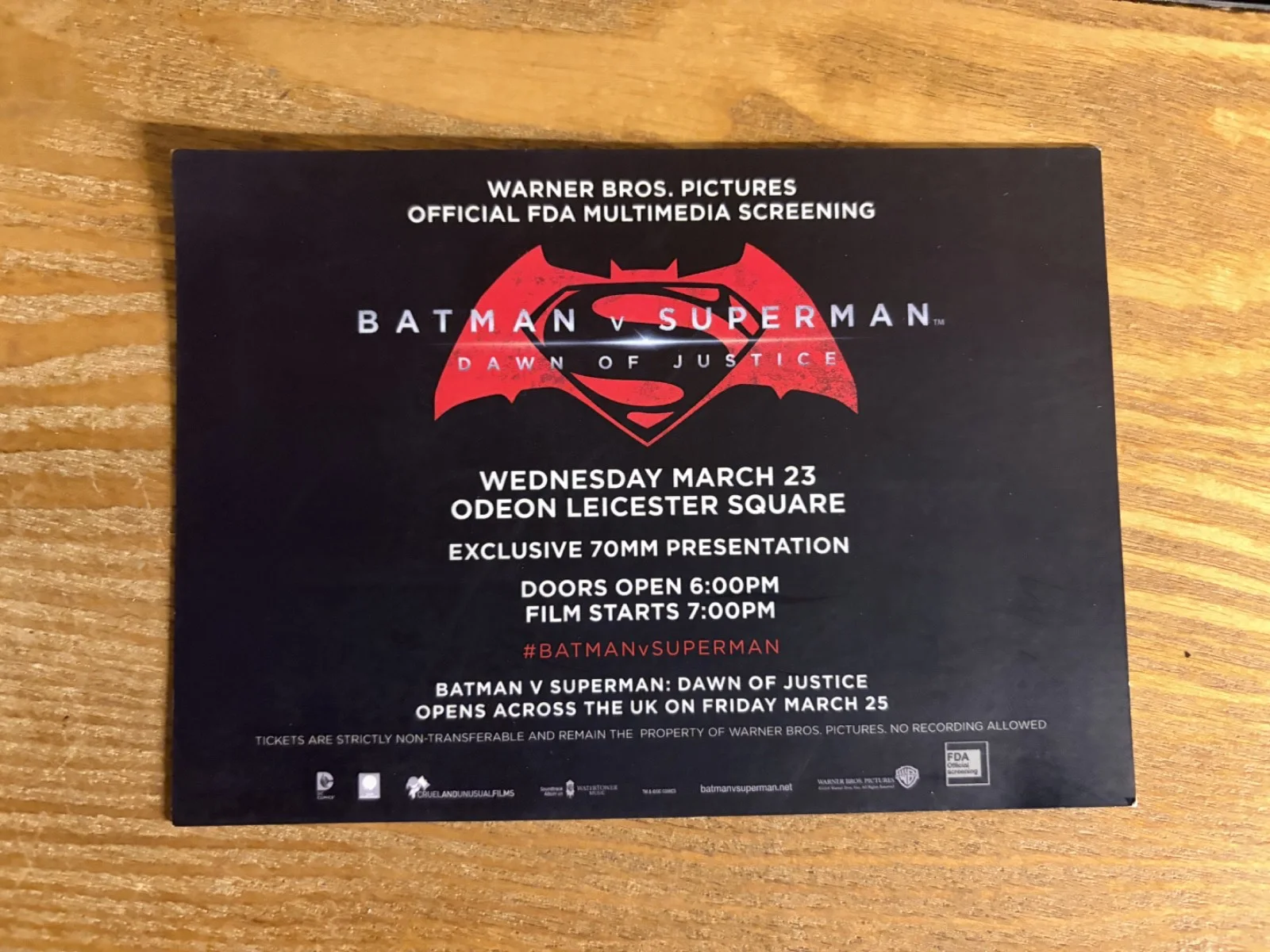Batman V Superman Dawn Of Justice Official FDA Multimedia Screening Invitation, image 2