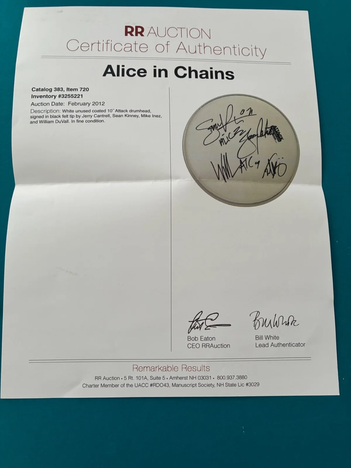 Alice in Chains 12" Signed Drumhead, image 2