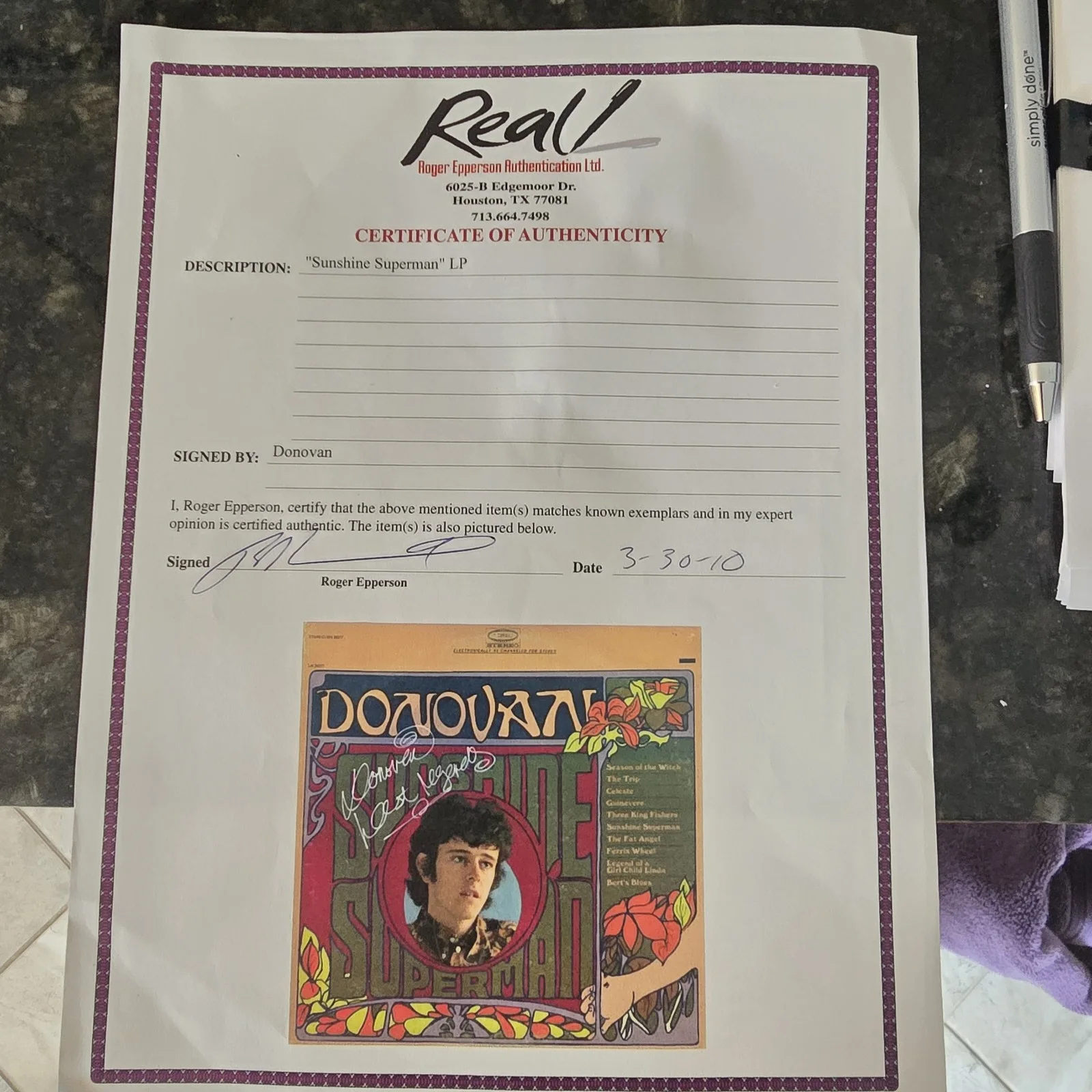 Donovan Leitch Signed Framed Sunshine Superman Album With R.E.A.L. COA Autograph, image 3