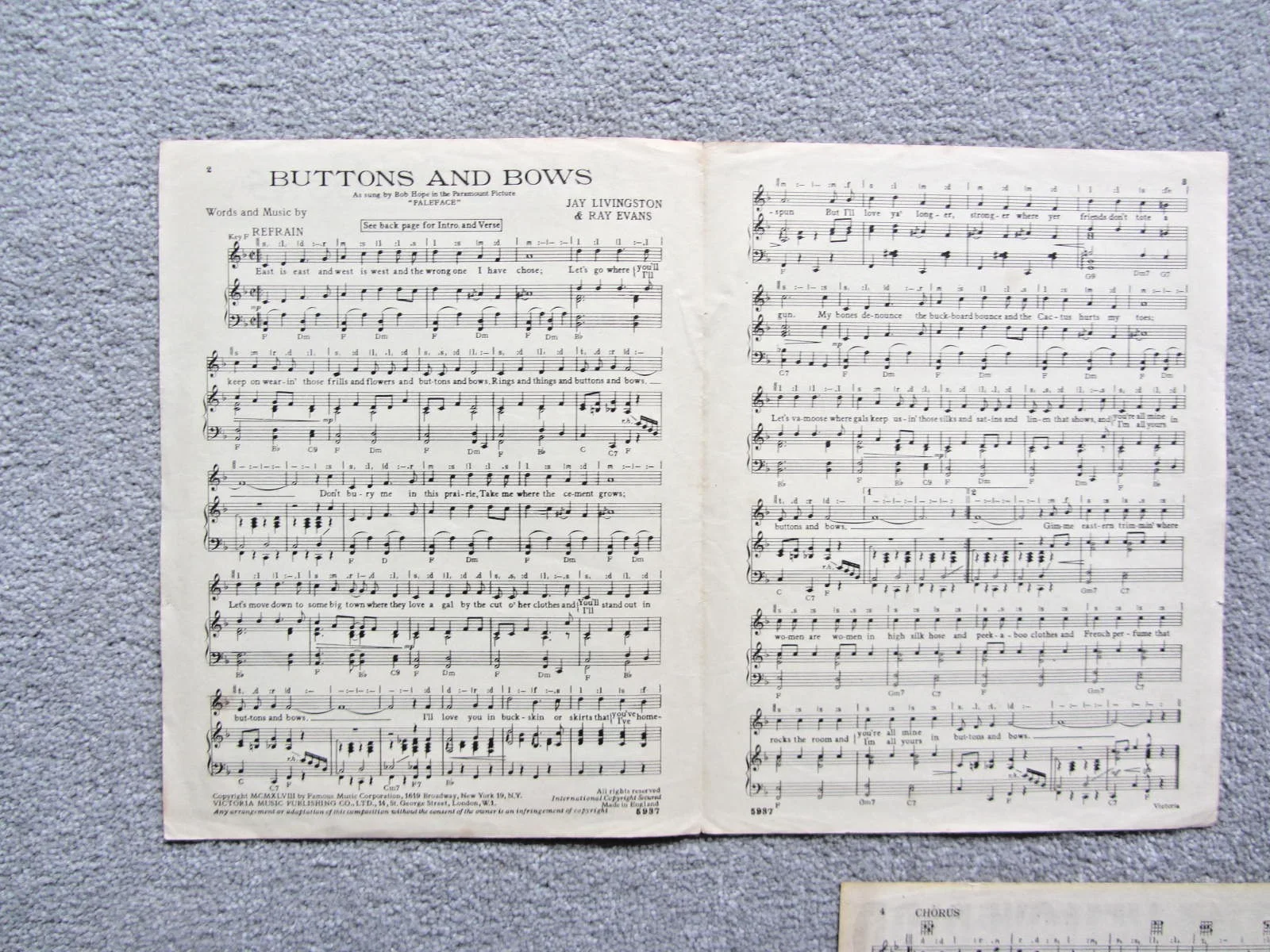 6 sheet music items from WWII -BOB HOPE/JANE RUSSELL/BING CROSBY/DANNY KAYE, изображение 3