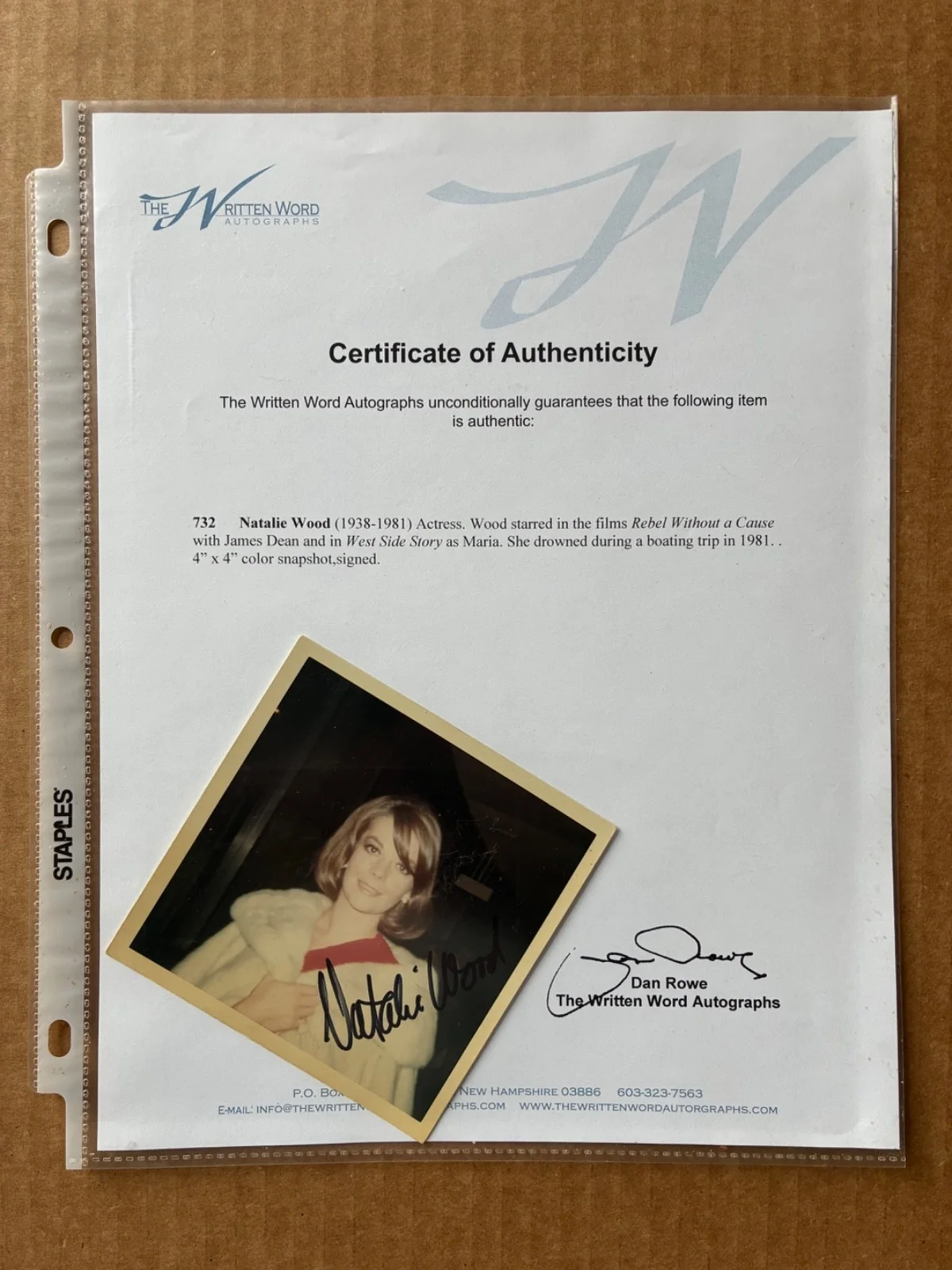 Natalie Wood — NATALIE WOOD Authentic Signed 4x4 Vintage Color Photo Autograph + COA Rare, image 3