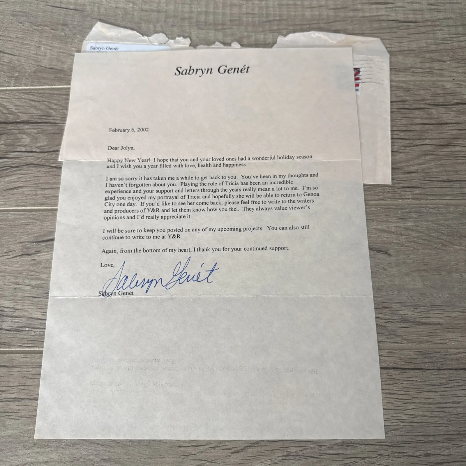 Sabryn Genet — SABRYN GENÉT SIGNED letter Autograph Young & Restless Y&R “Tricia” actress