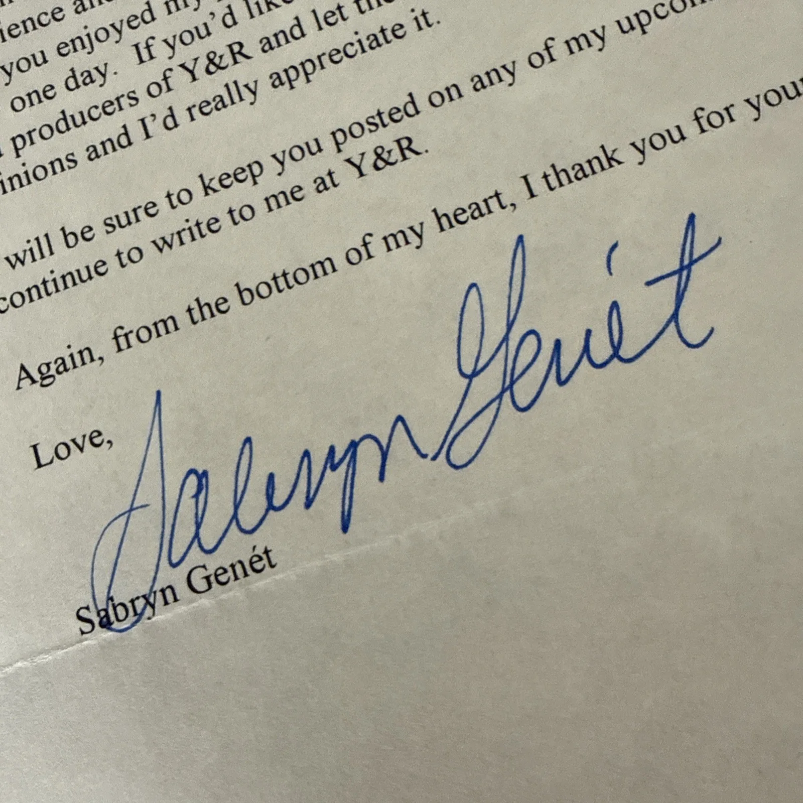 Sabryn Genet — SABRYN GENÉT SIGNED letter Autograph Young & Restless Y&R “Tricia” actress, изображение 4