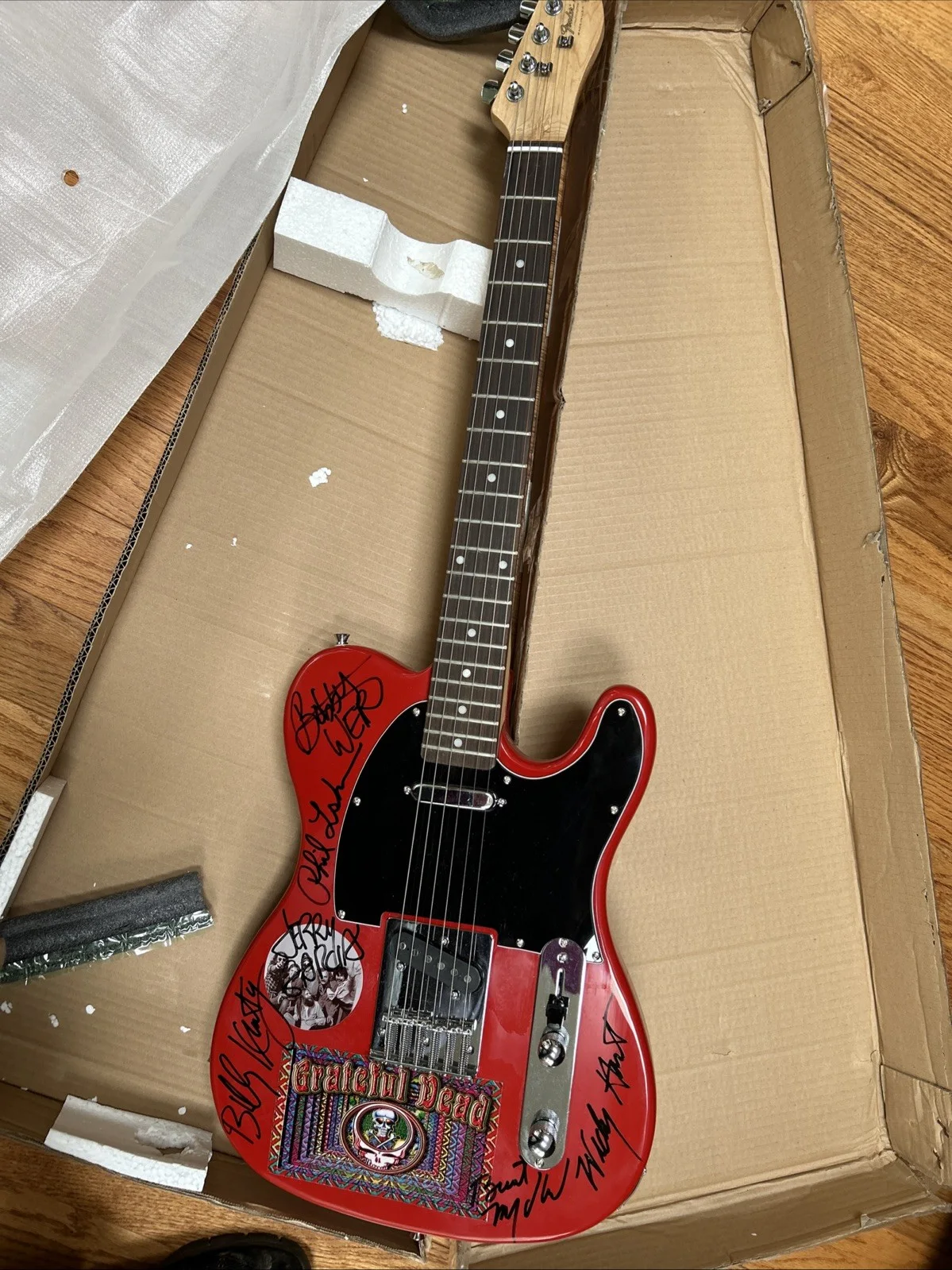 Grateful Dead Signed Black Red Telecaster Styled Electric Guitar, image 3