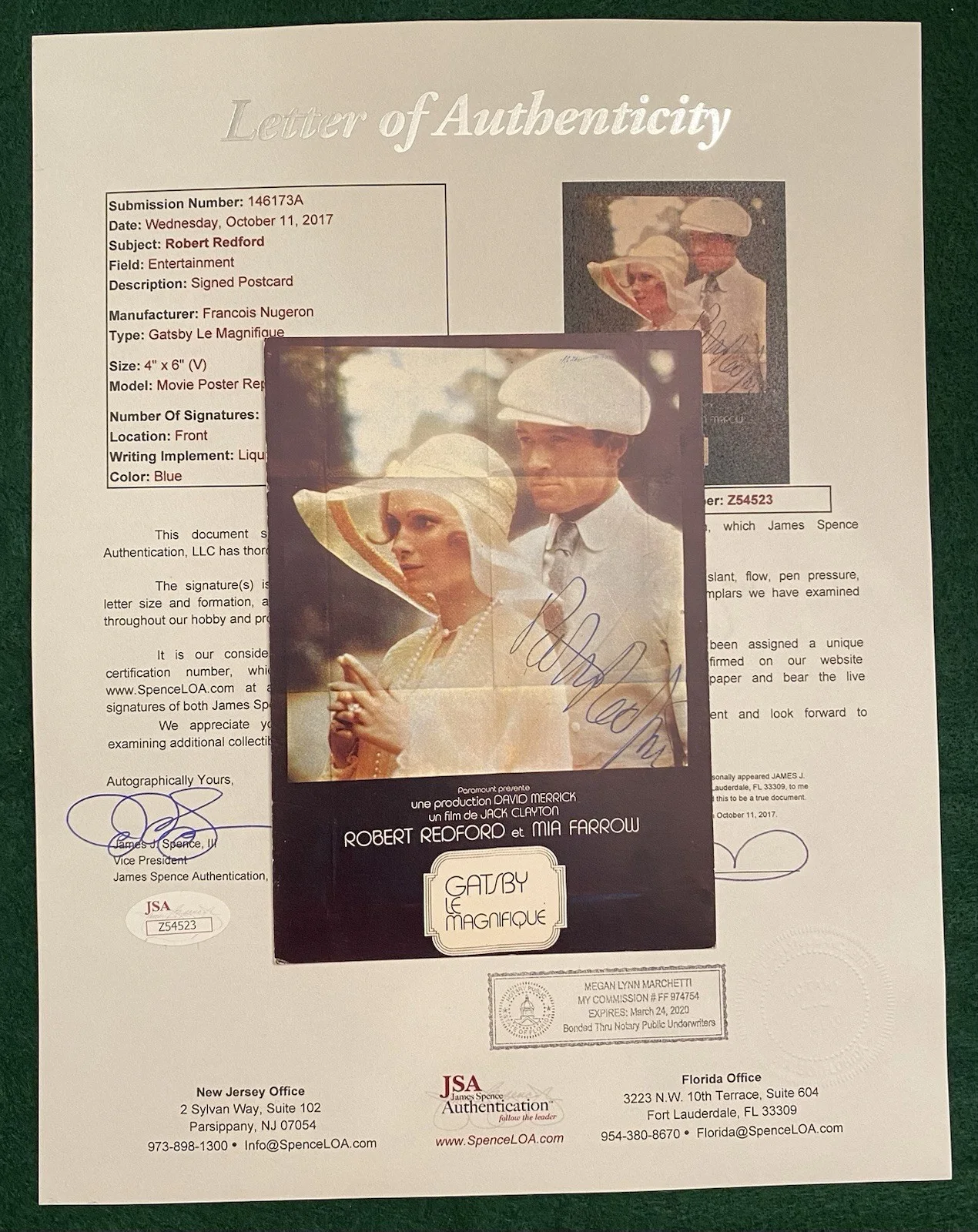 Robert Redford — ROBERT REDFORD signed 4x6 postcard JSA Full LOA autograph signature Great Gatsby, изображение 3