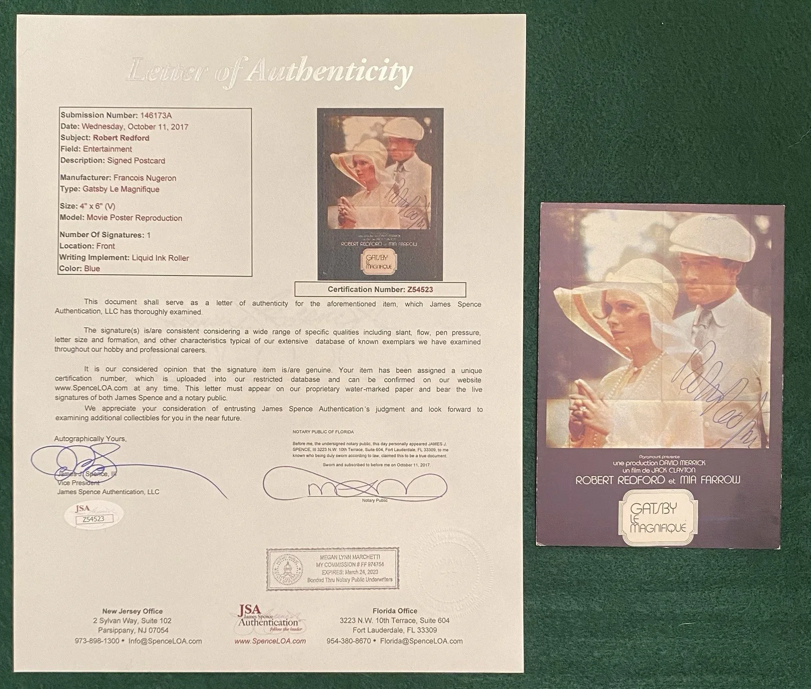 Robert Redford — ROBERT REDFORD signed 4x6 postcard JSA Full LOA autograph signature Great Gatsby, изображение 4