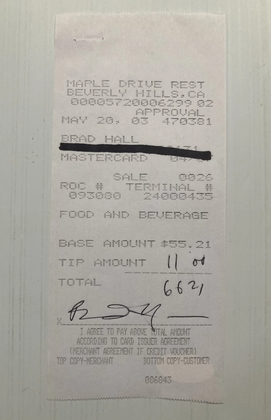 Brad Hall — Troll SNL Brad Hall Signed Autograph Restaurant Receipt - JSA Cert - FREE S&H!, изображение 2