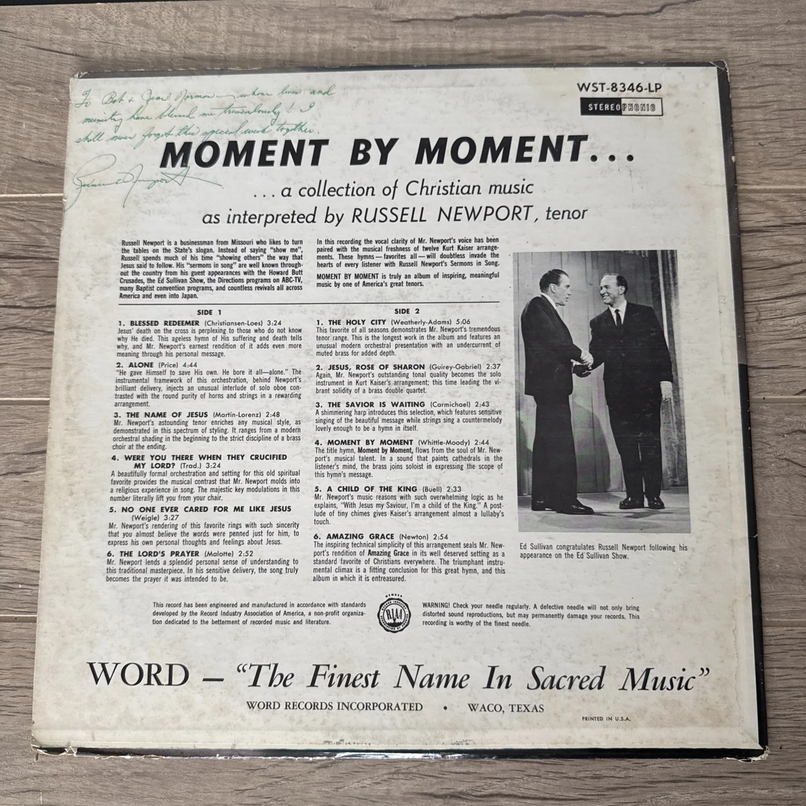 RUSSELL NEWPORT Moment By Moment Christian Record Vinyl LP Autograph Signed, изображение 4
