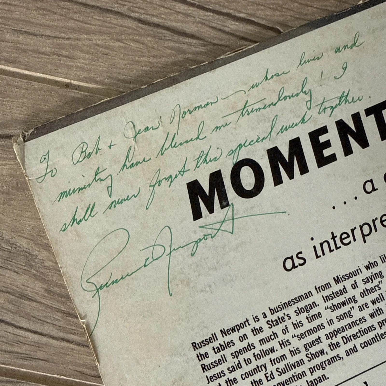 RUSSELL NEWPORT Moment By Moment Christian Record Vinyl LP Autograph Signed, изображение 5
