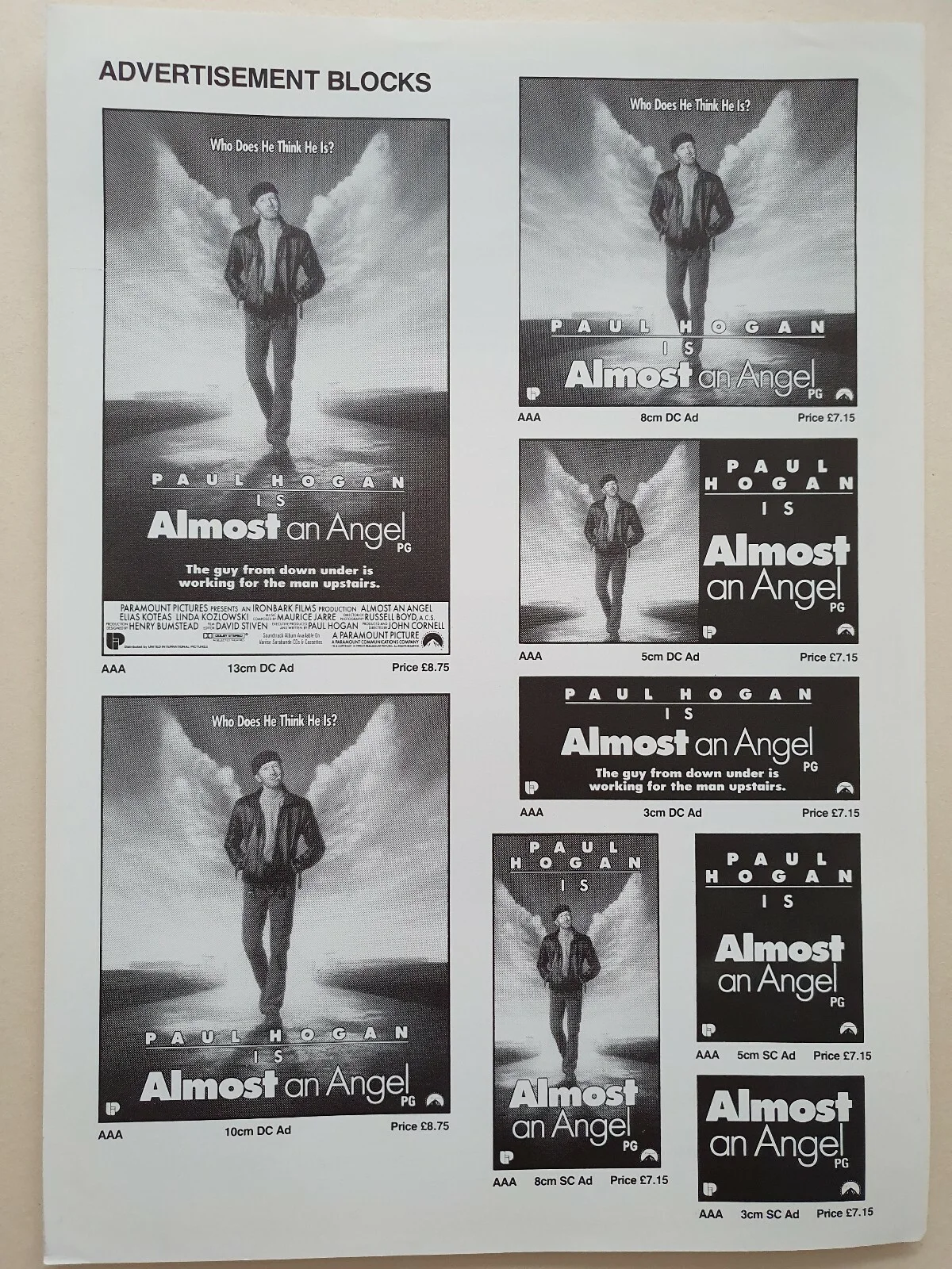 ALMOST AN ANGEL - VINTAGE PRESS AD SHEET & SYNOPSIS BOOKLET - PAUL HOGAN, image 2