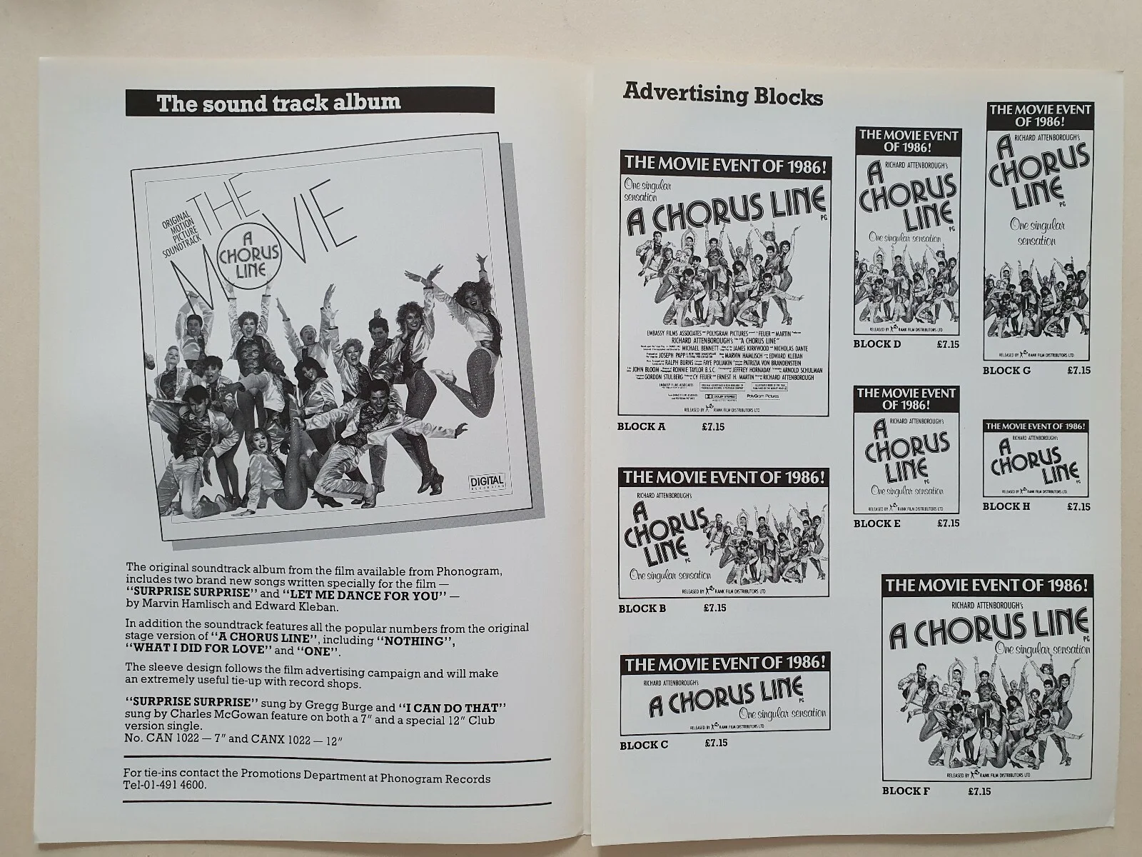 A CHORUS LINE - VINTAGE PRESSBOOK & SYNOPSIS BOOKLET - AUDREY LANDERS, MATT WEST, изображение 2