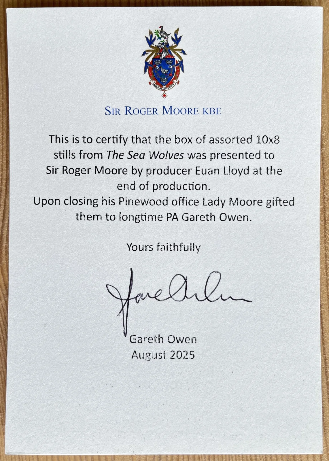 Via Roger Moore James Bond Pinewood Office Gregory Peck Sea Wolves PA Signed COA, изображение 2