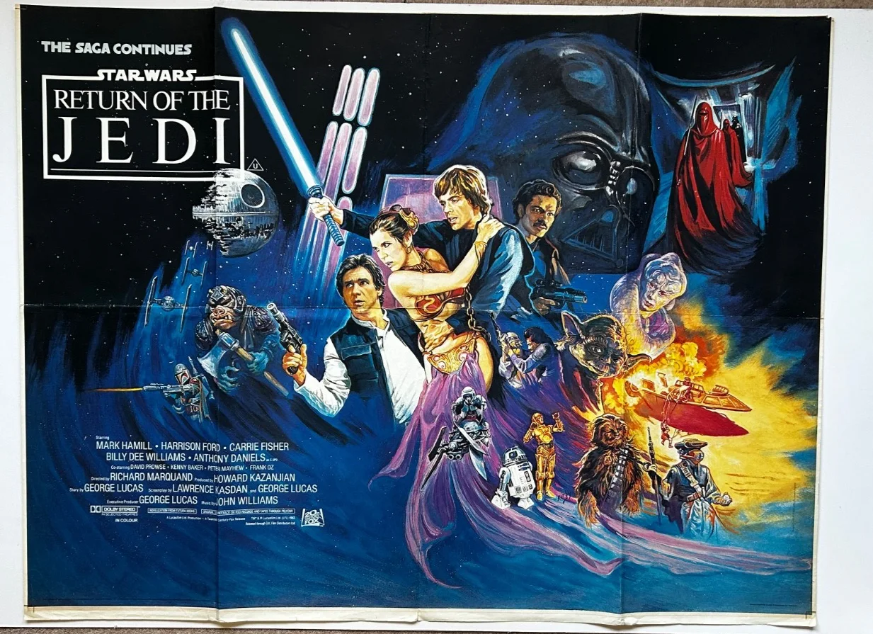 THE RETURN OF THE JEDI ORIGINAL UK "UNTRIMMED/PROOF" QUAD FILM POSTER 1983, изображение 2