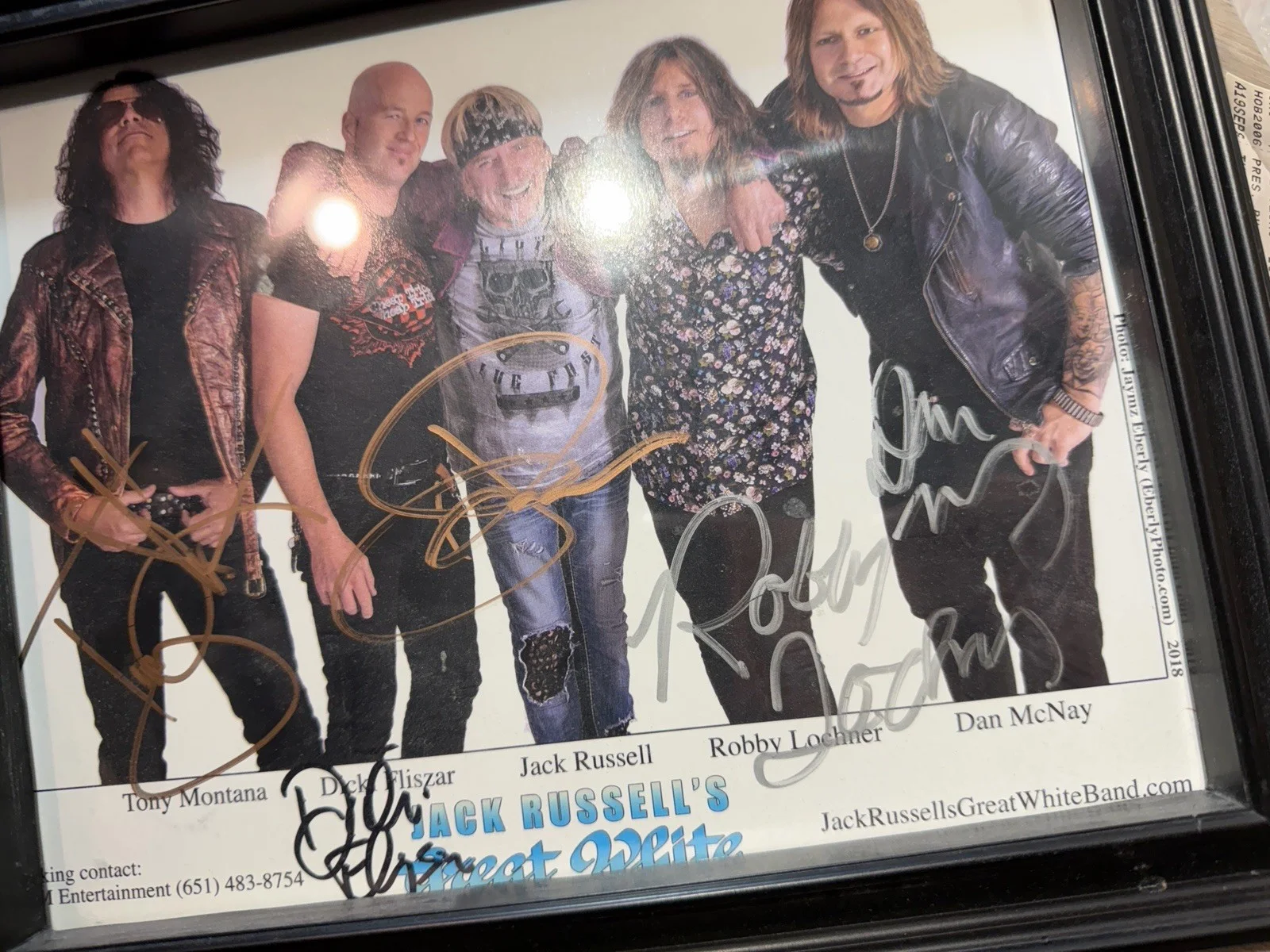 Jack Russell’s Great White Autographed Band Photo Signed by 5 Members Framed, image 4