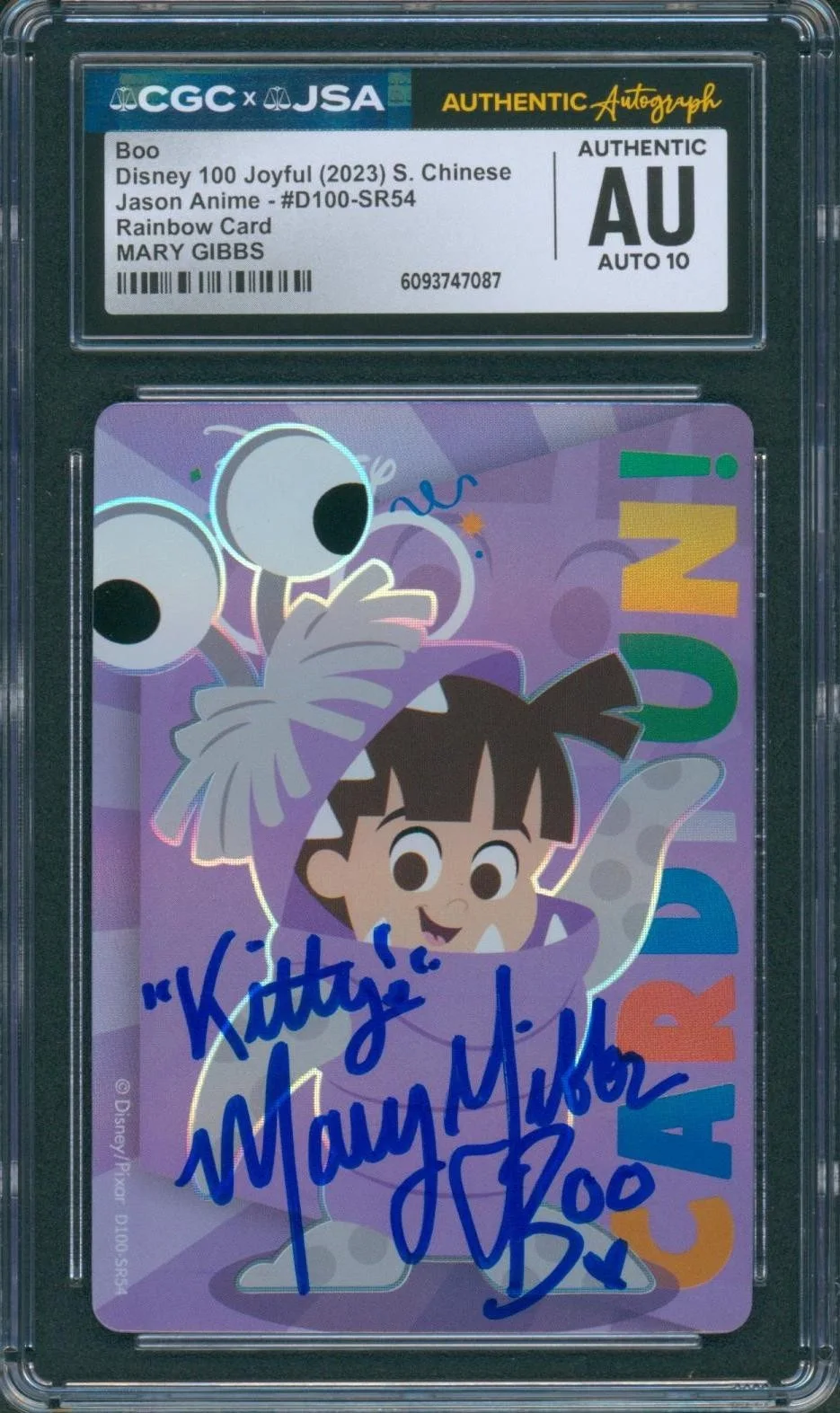 Mary Gibbs — Mary Gibbs Signed Card Monster Inc Boo Disney 100 Autograph CGC x JSA SLAB