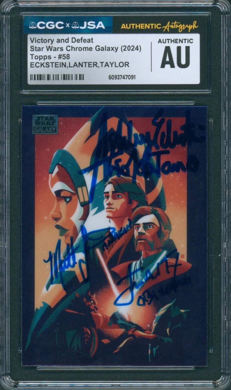 Ashley Eckstein, James Arnold Taylor & Matt Lanter — Ashley Eckstein +2 Signed Card Star Wars Galaxy Chrome Clone Wars CGC x JSA SLAB