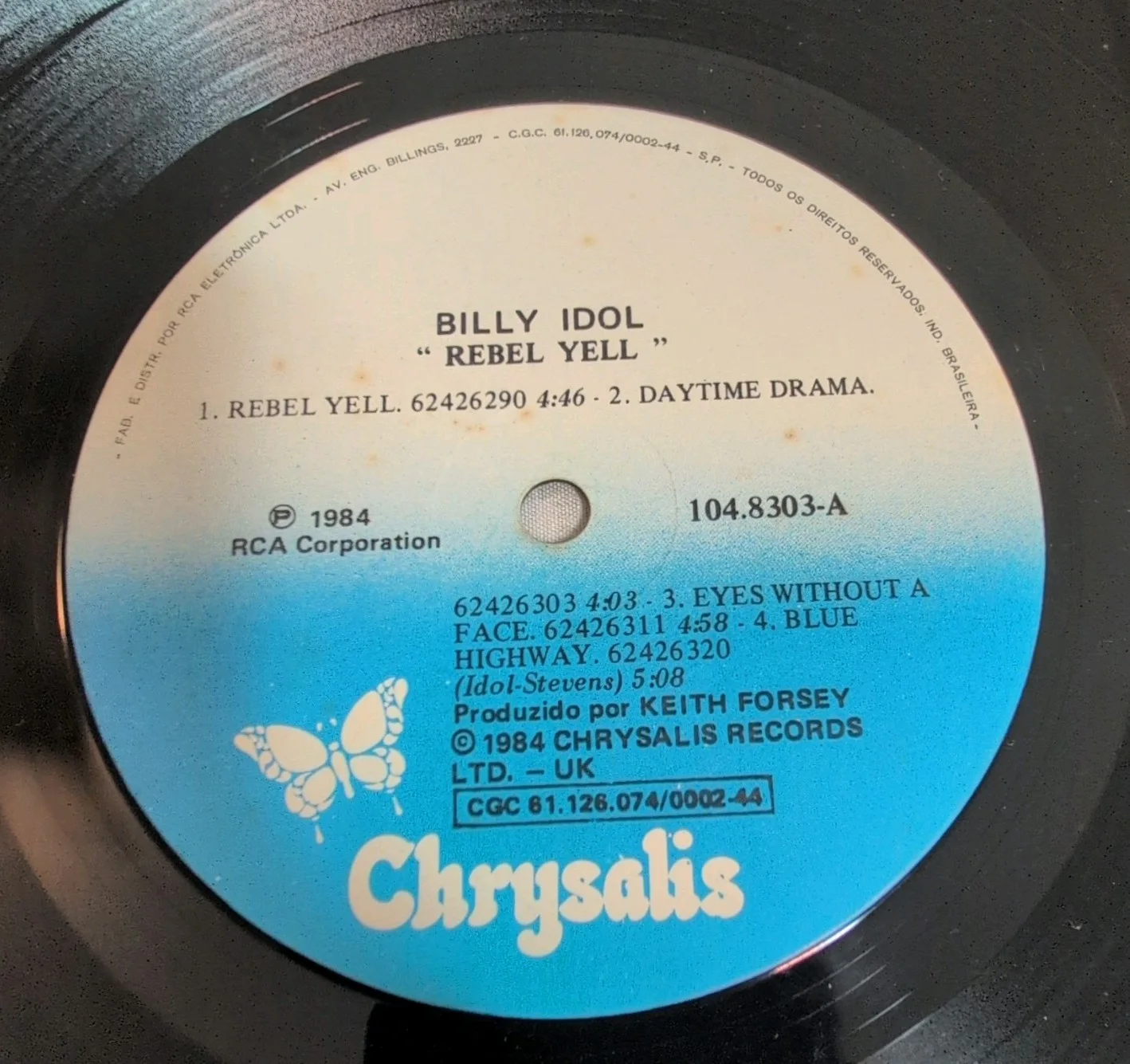 Billy Idol Rebel Yell Vinyl Record Chrysalis 104.8303 (Brazilian Pressing), изображение 3