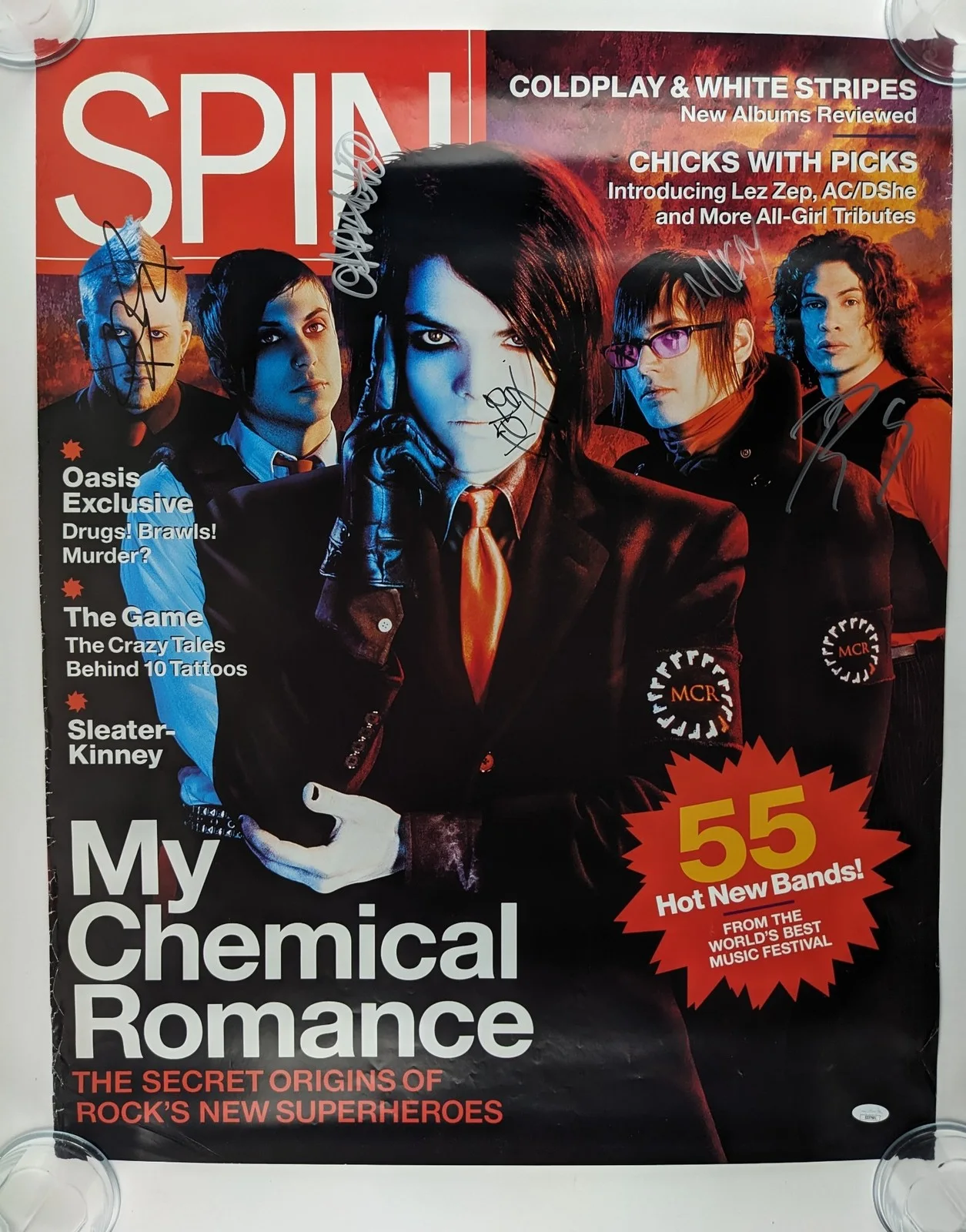 My Chemical Romance Signed 24x30 Poster SPIN Cover Promo Autographed JSA COA LOA, image 2