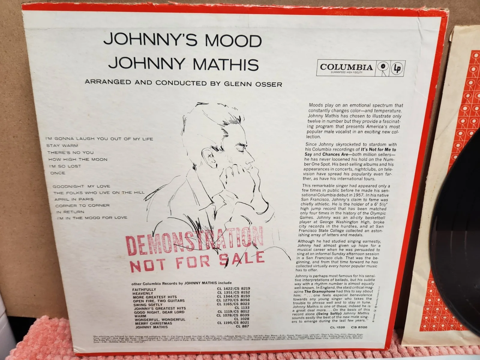 Johnny Mathis SIGNED PROMO Album "Johnnys Mood" AUTOGRAPHED Promotional Album, изображение 3