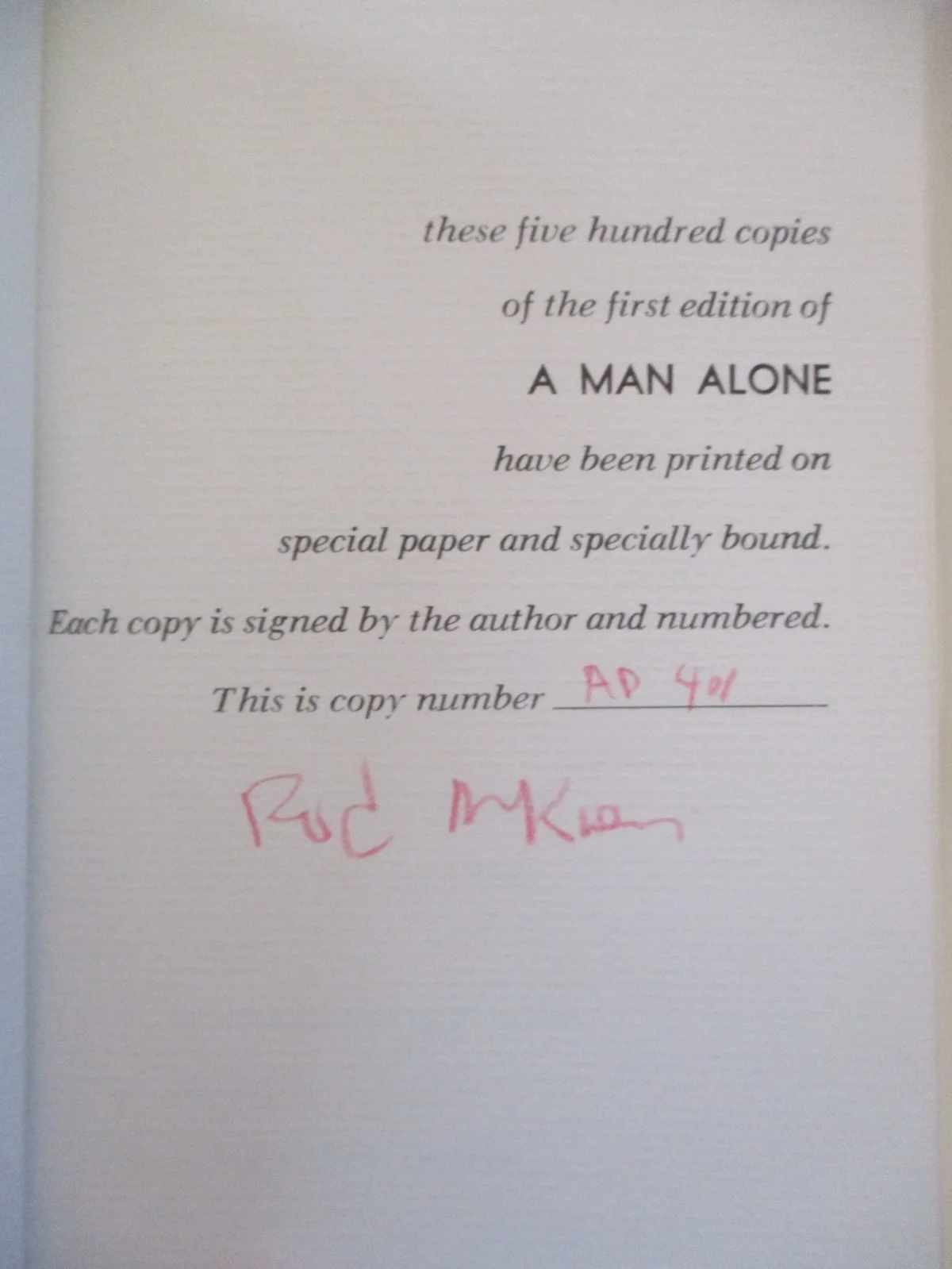 FRANK SINATRA A MAN ALONE Book AUTOGRAPHED SIGNED by ROD McKUEN 500 Ltd First Ed, изображение 2